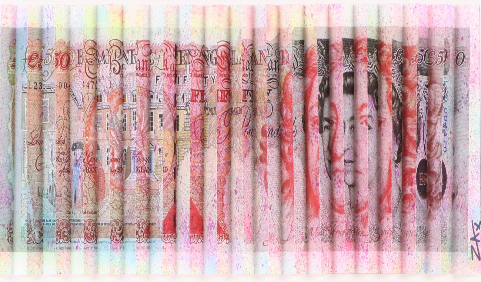 E.M. Zax Accordion Folded Mixed Media Digital Print of Currency, 2025