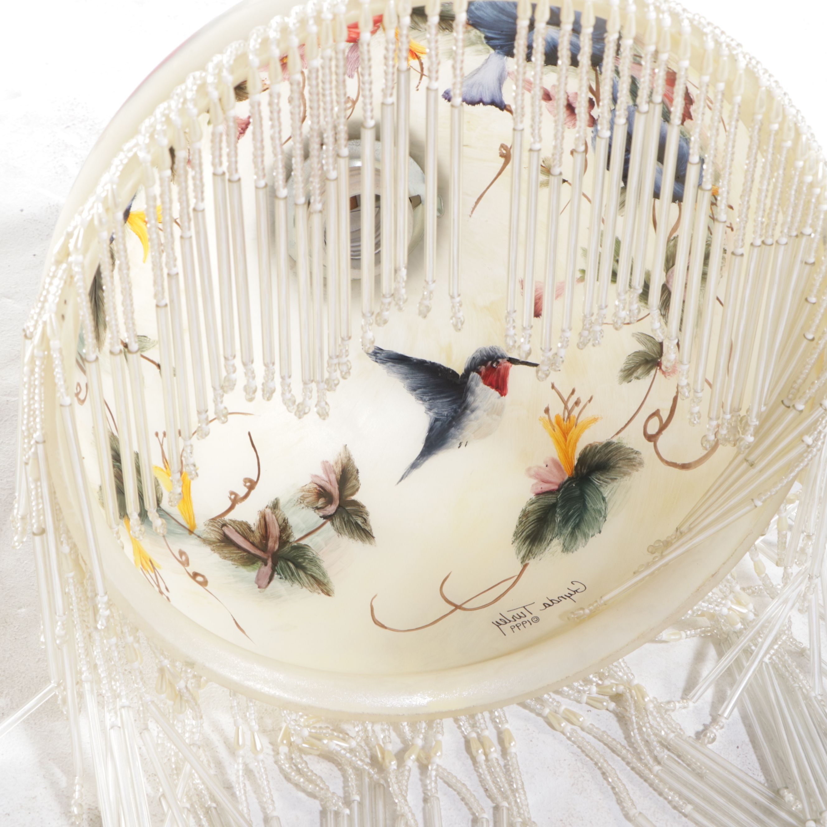 Victorian Style Bronze Painted Bridge Arm Lamp with Reverse Painted Shade