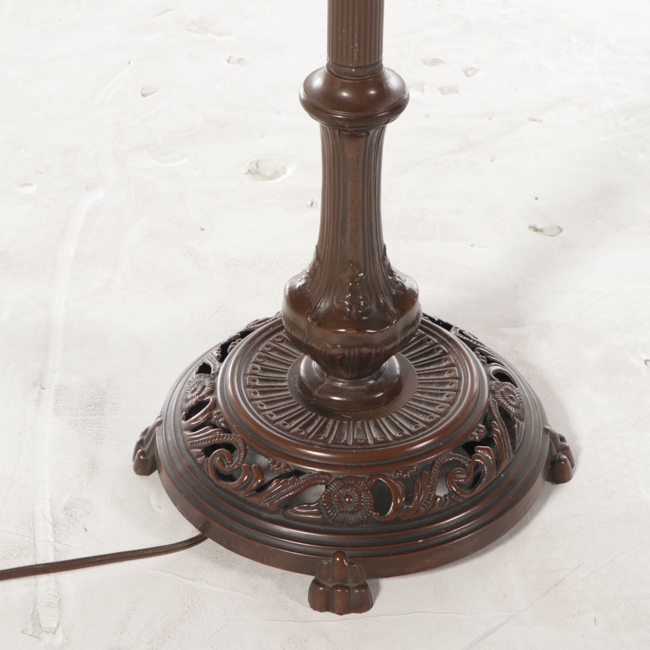 Victorian Style Bronze Painted Bridge Arm Lamp with Reverse Painted Shade
