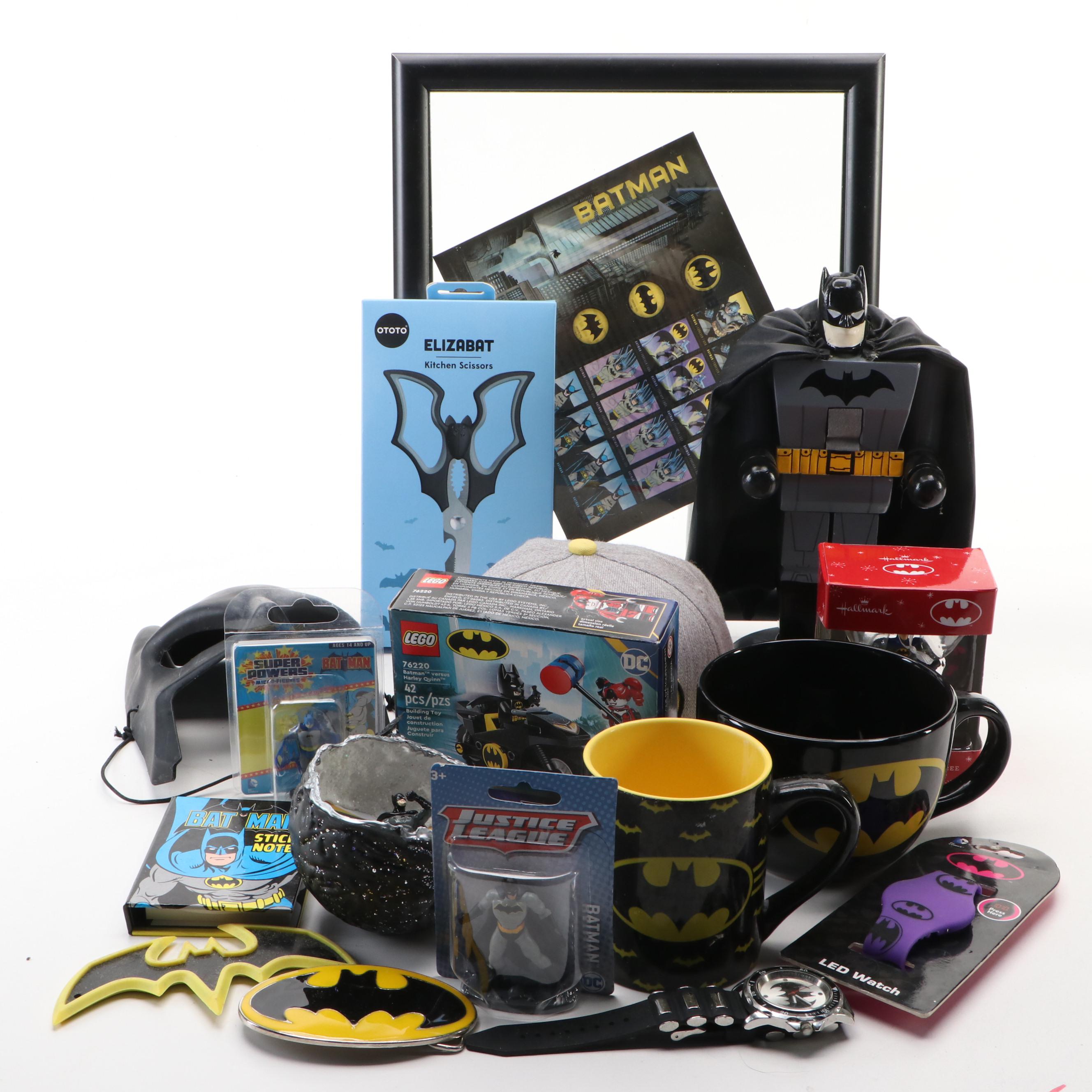 Batman Memorabilia and Merchandise Featuring Ball Cap, Postal Stamps, and More