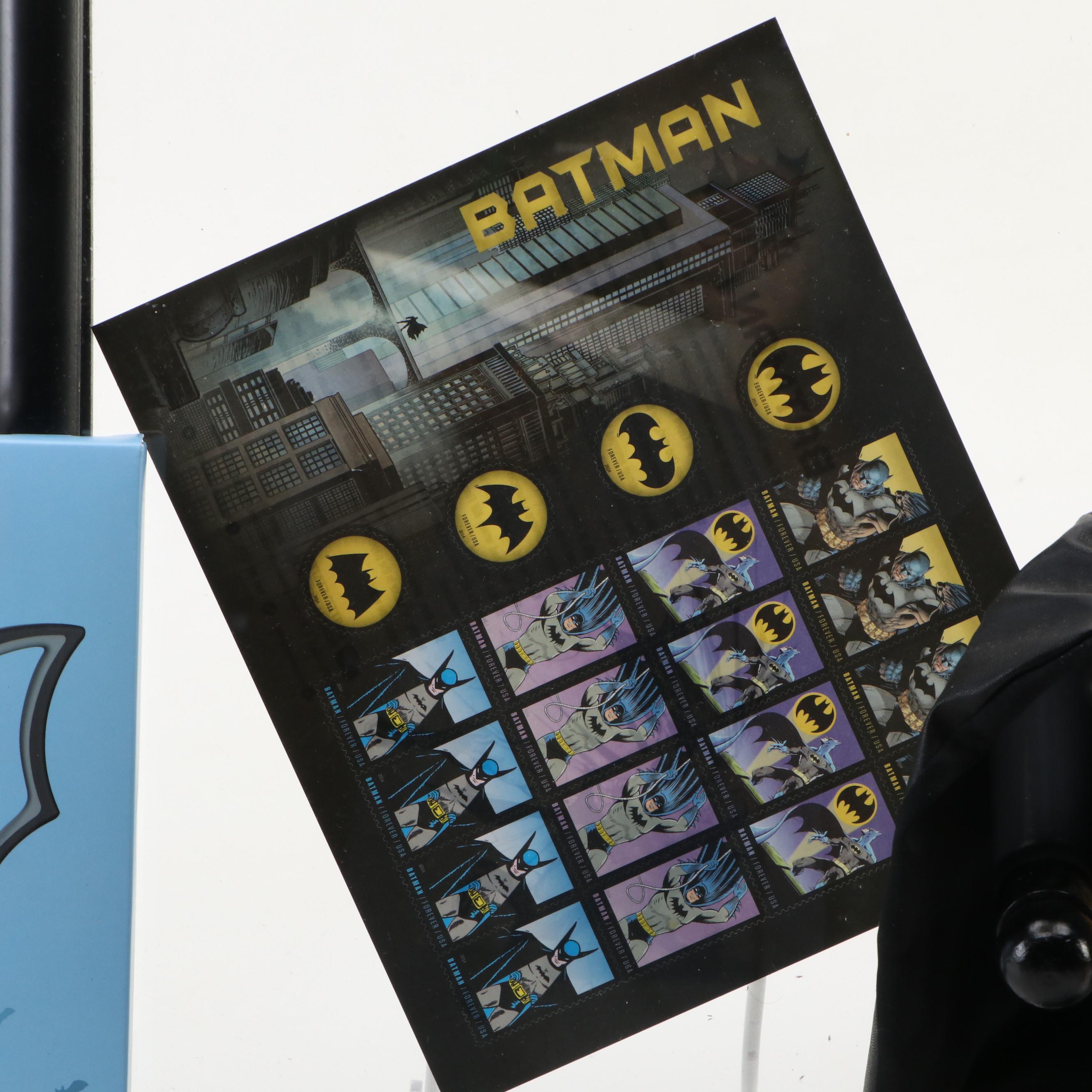 Batman Memorabilia and Merchandise Featuring Ball Cap, Postal Stamps, and More