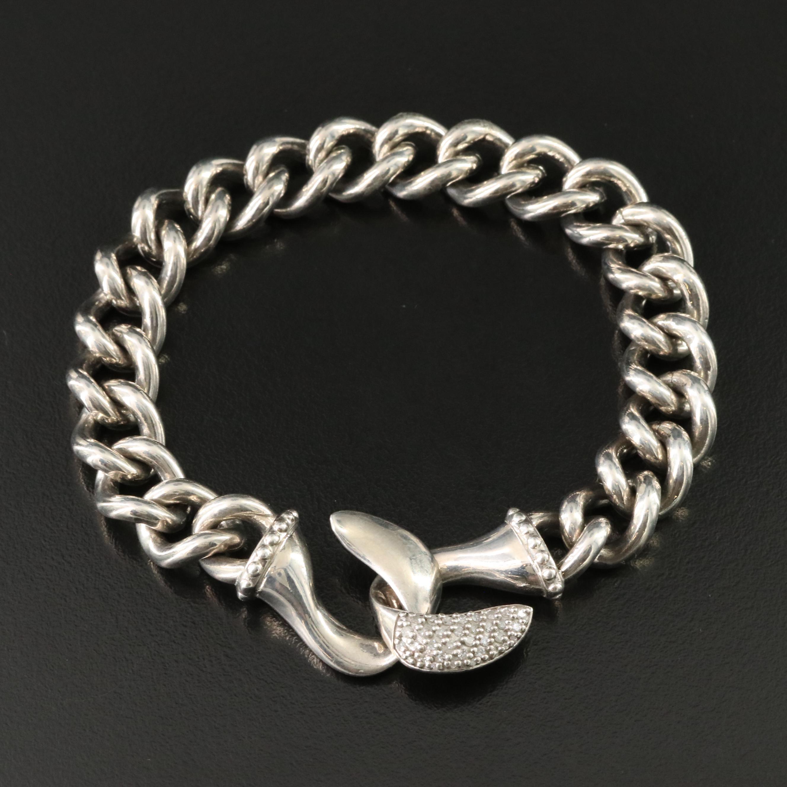 Sheryl Lowe "Mr. Lowe" Sterling Curb Chain Bracelet with Diamond Accents