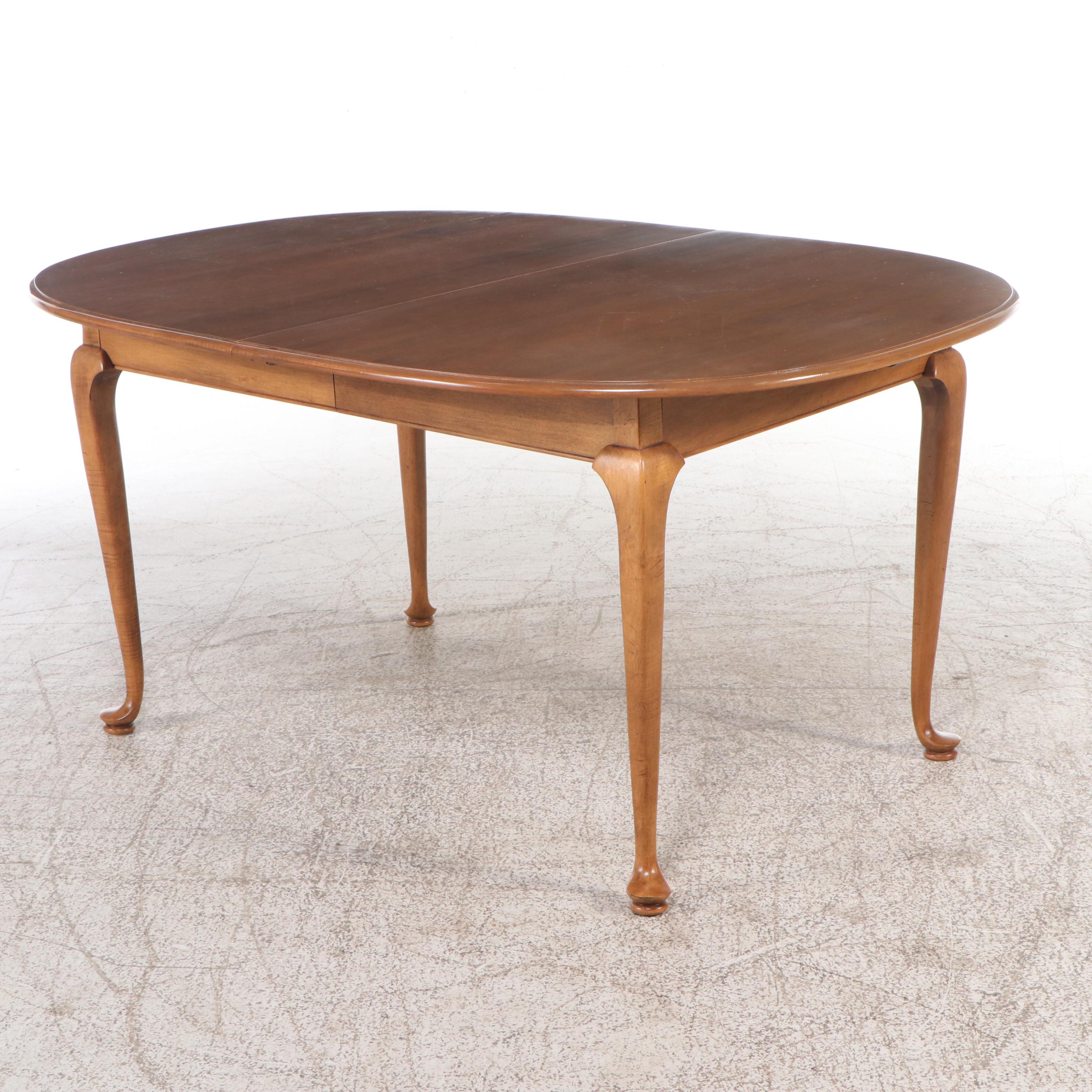 Ethan Allen Queen Anne Style Maple Dining Table with Six Windsor Style Armchairs