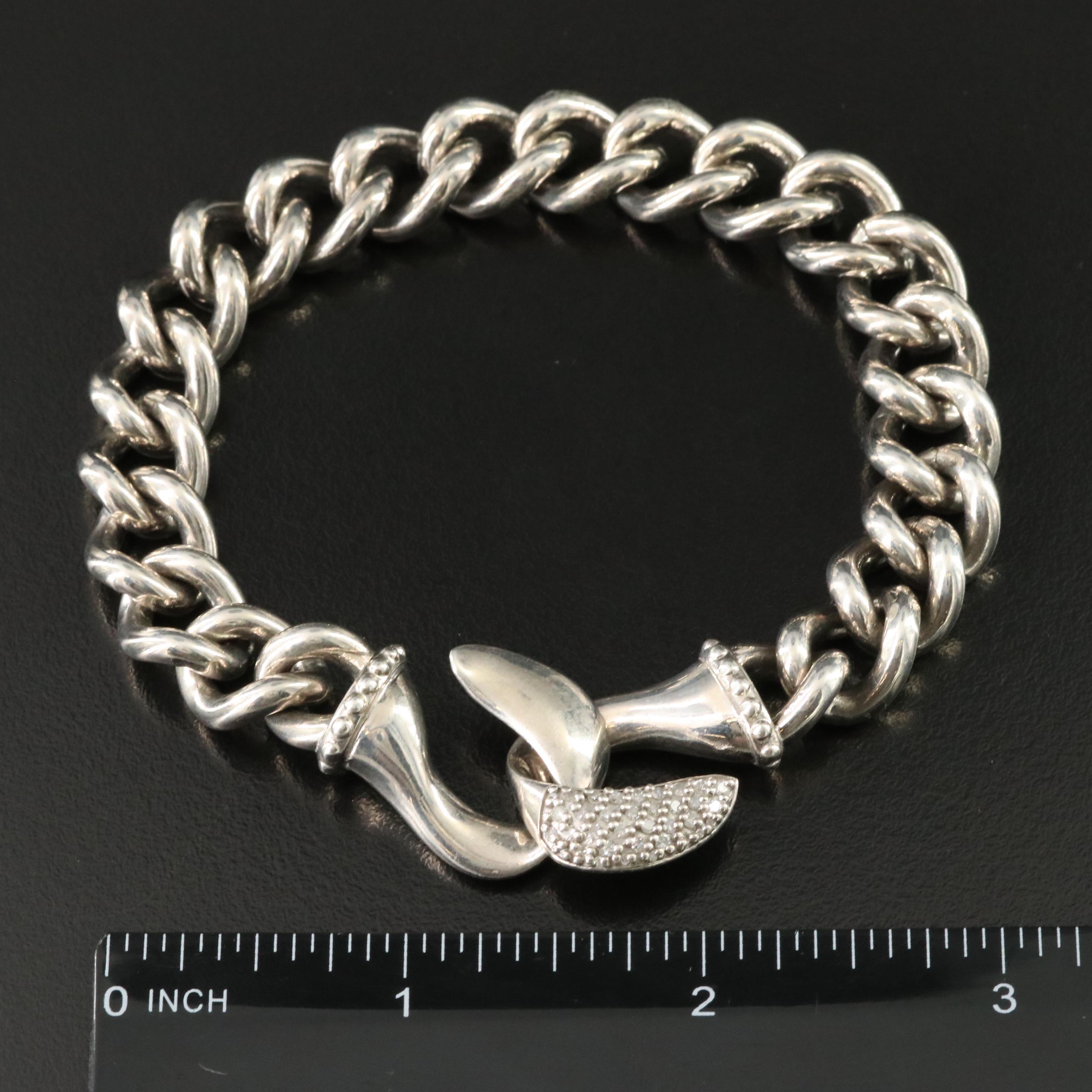 Sheryl Lowe "Mr. Lowe" Sterling Curb Chain Bracelet with Diamond Accents