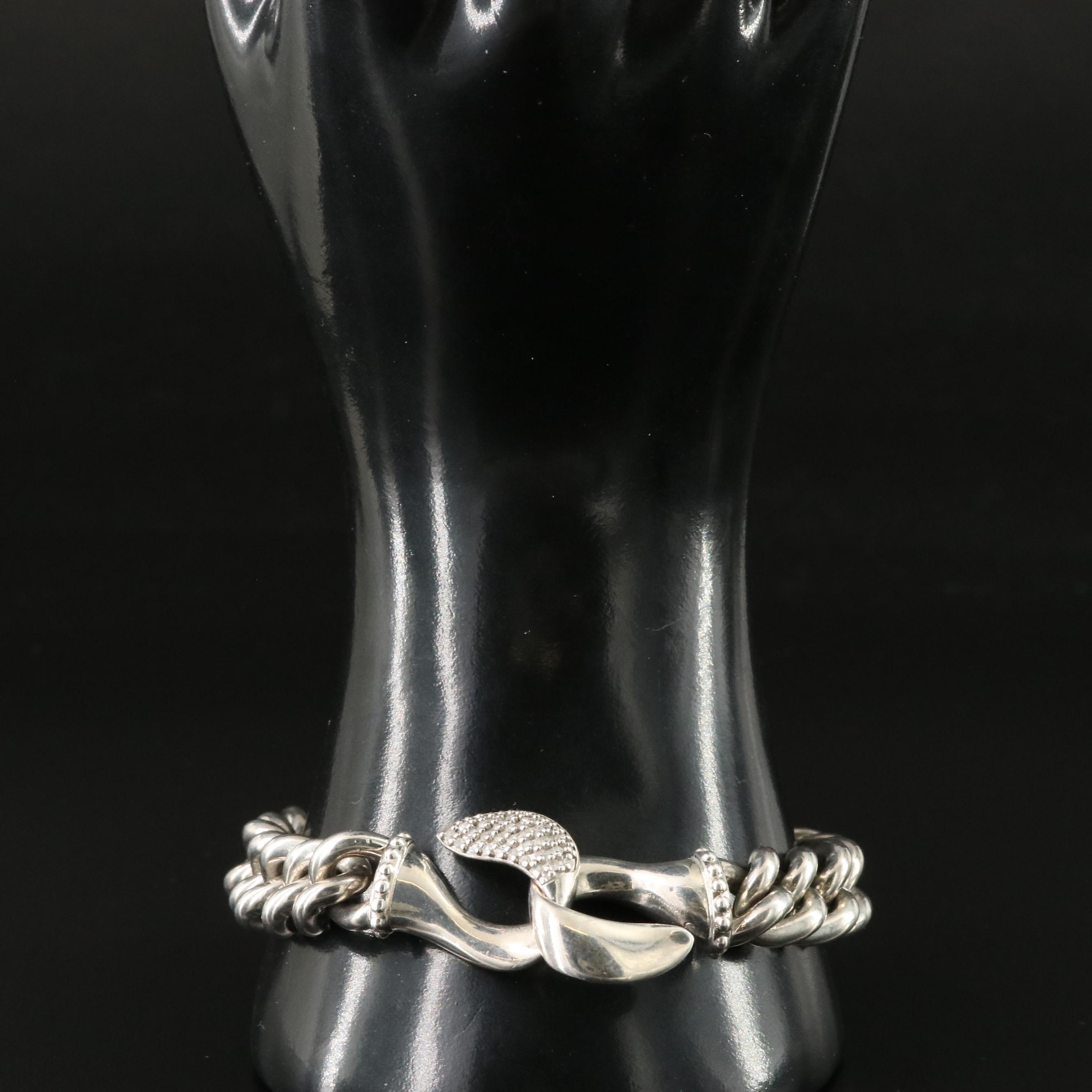 Sheryl Lowe "Mr. Lowe" Sterling Curb Chain Bracelet with Diamond Accents
