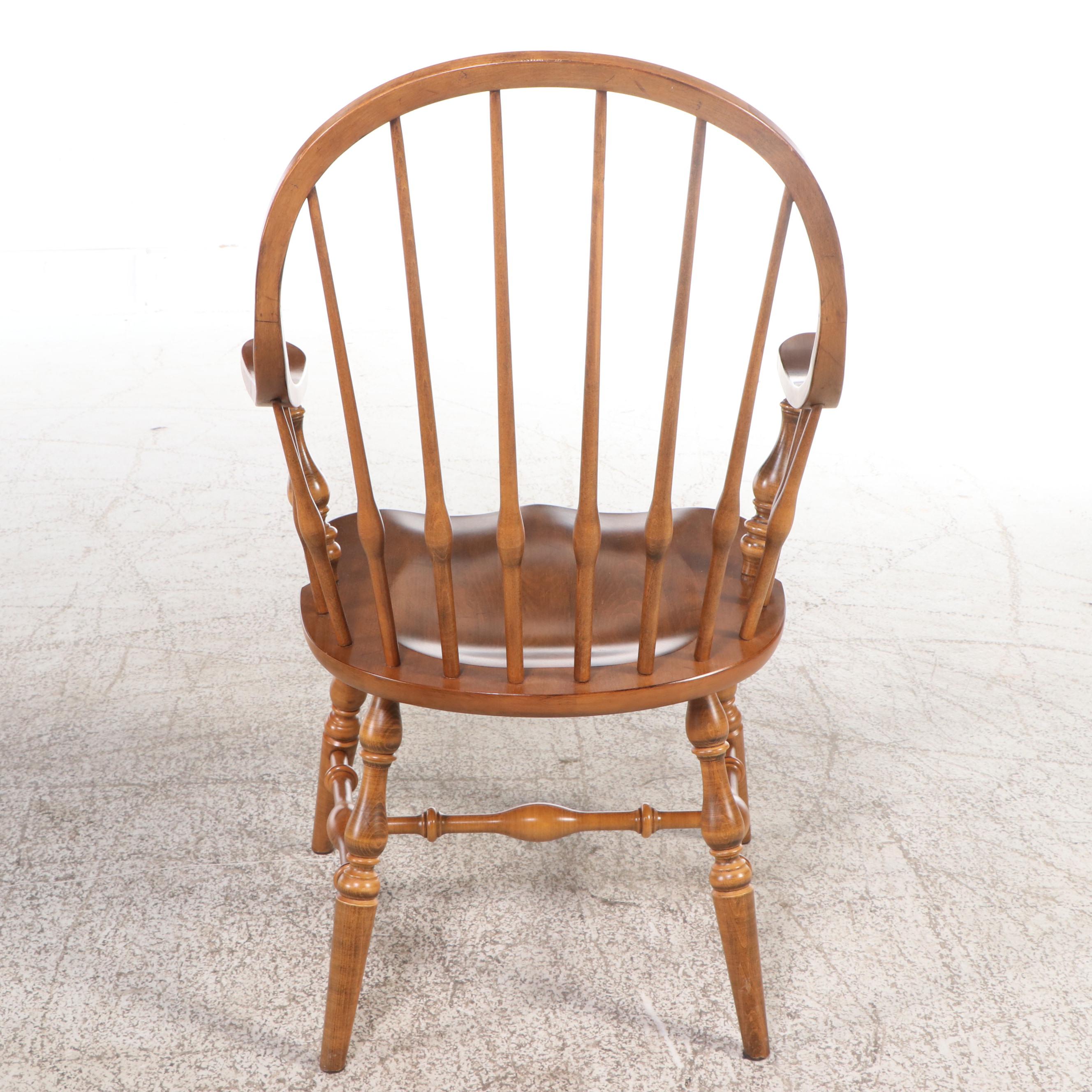 Ethan Allen Queen Anne Style Maple Dining Table with Six Windsor Style Armchairs