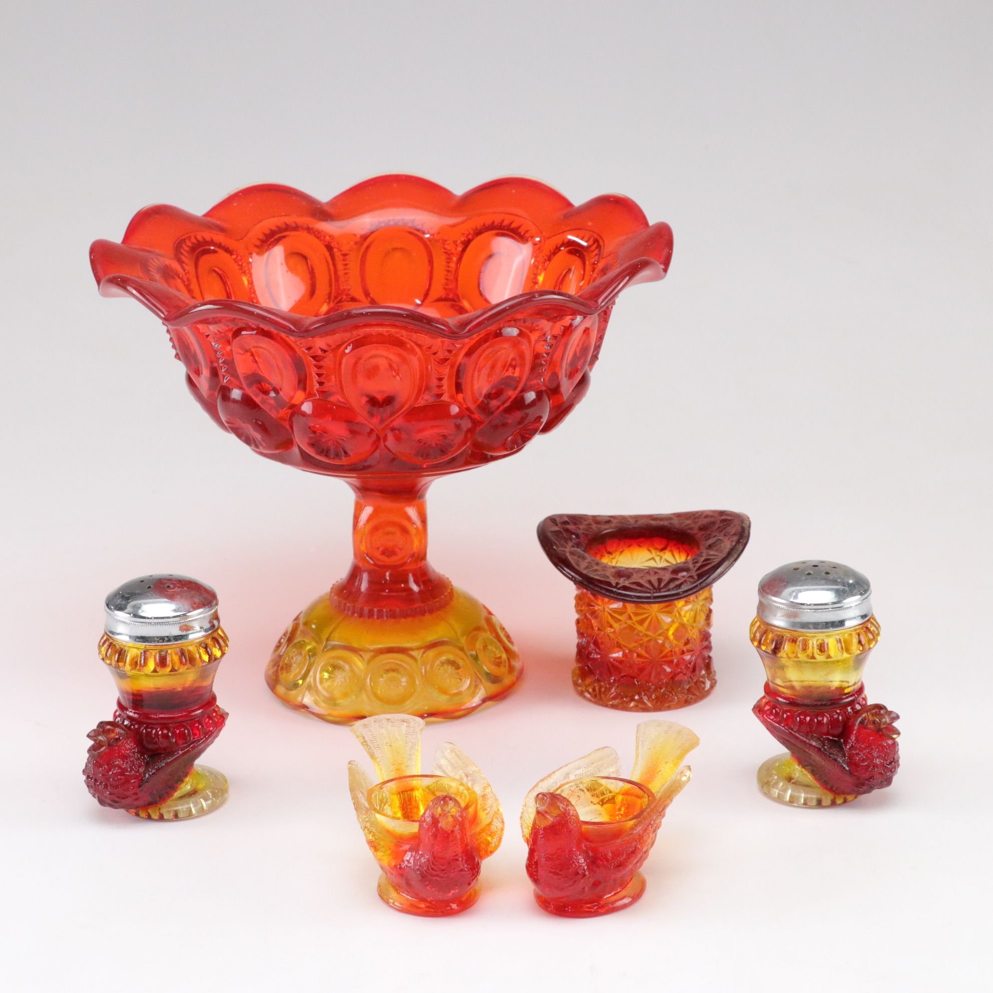 "Moon & Stars" Compote With Other Amberina Tableware and Novelty Glass