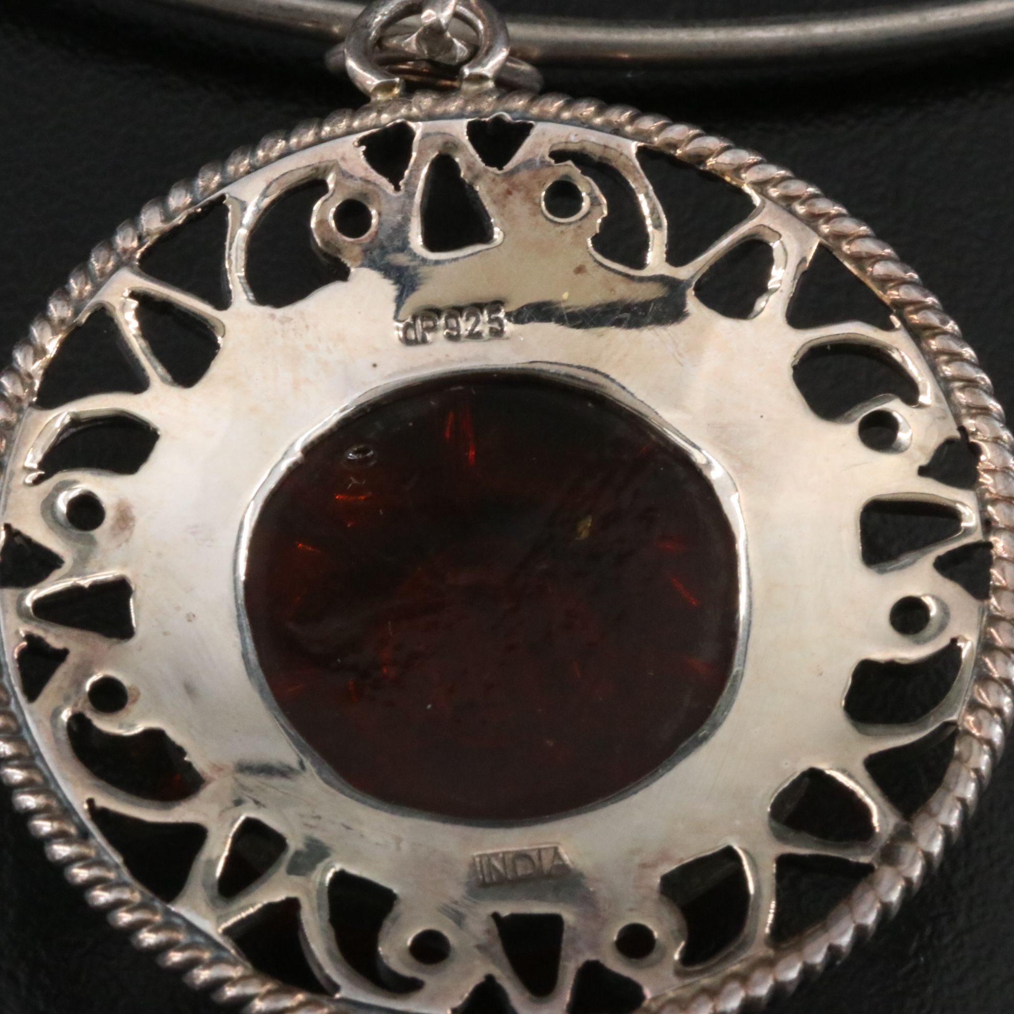 Sterling Amber Pendant on Collar Necklace