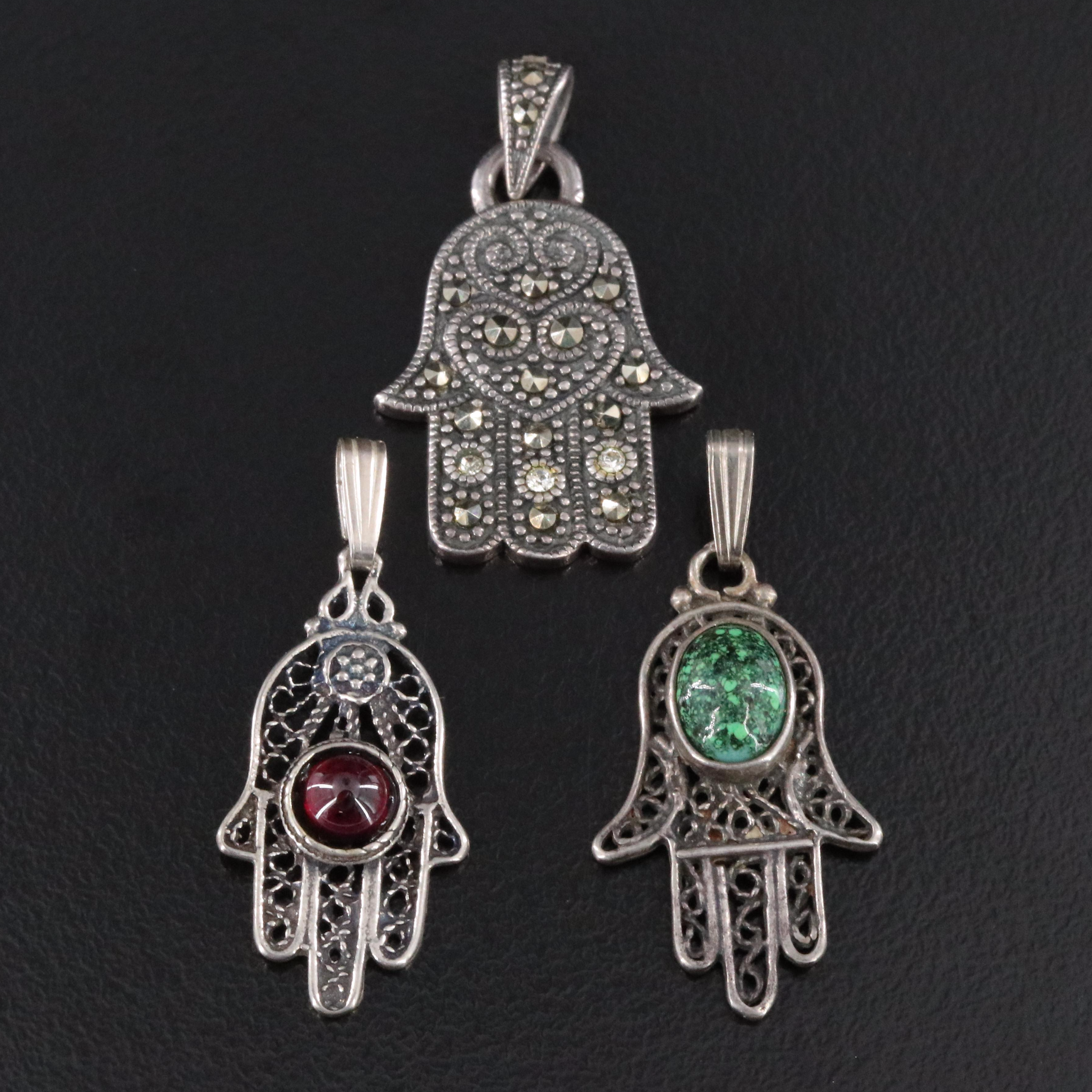 Vintage Sterling Hamsa Pendants