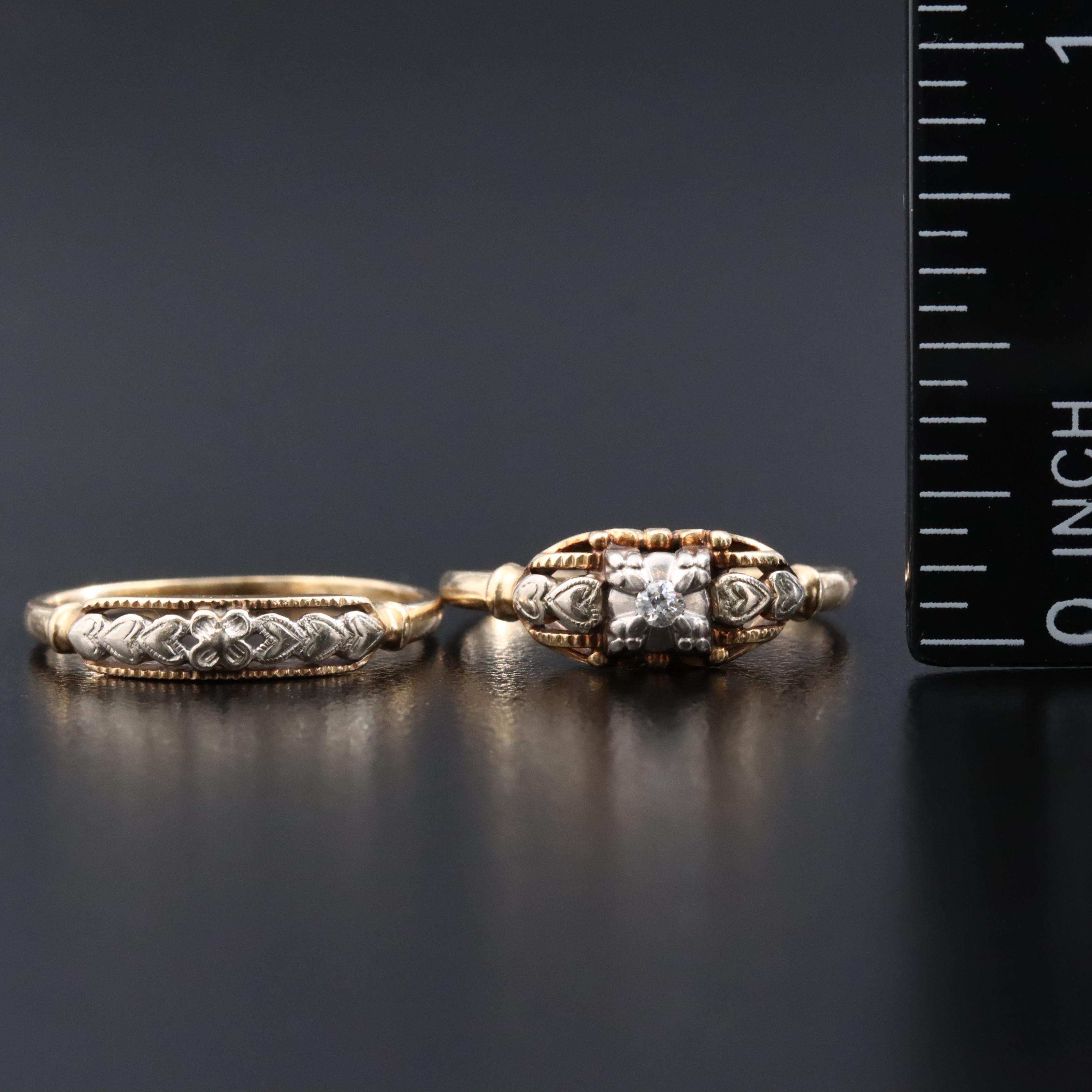 Vintage 14K 0.03 CT Diamond Ring Set with Gray & Merkley Box