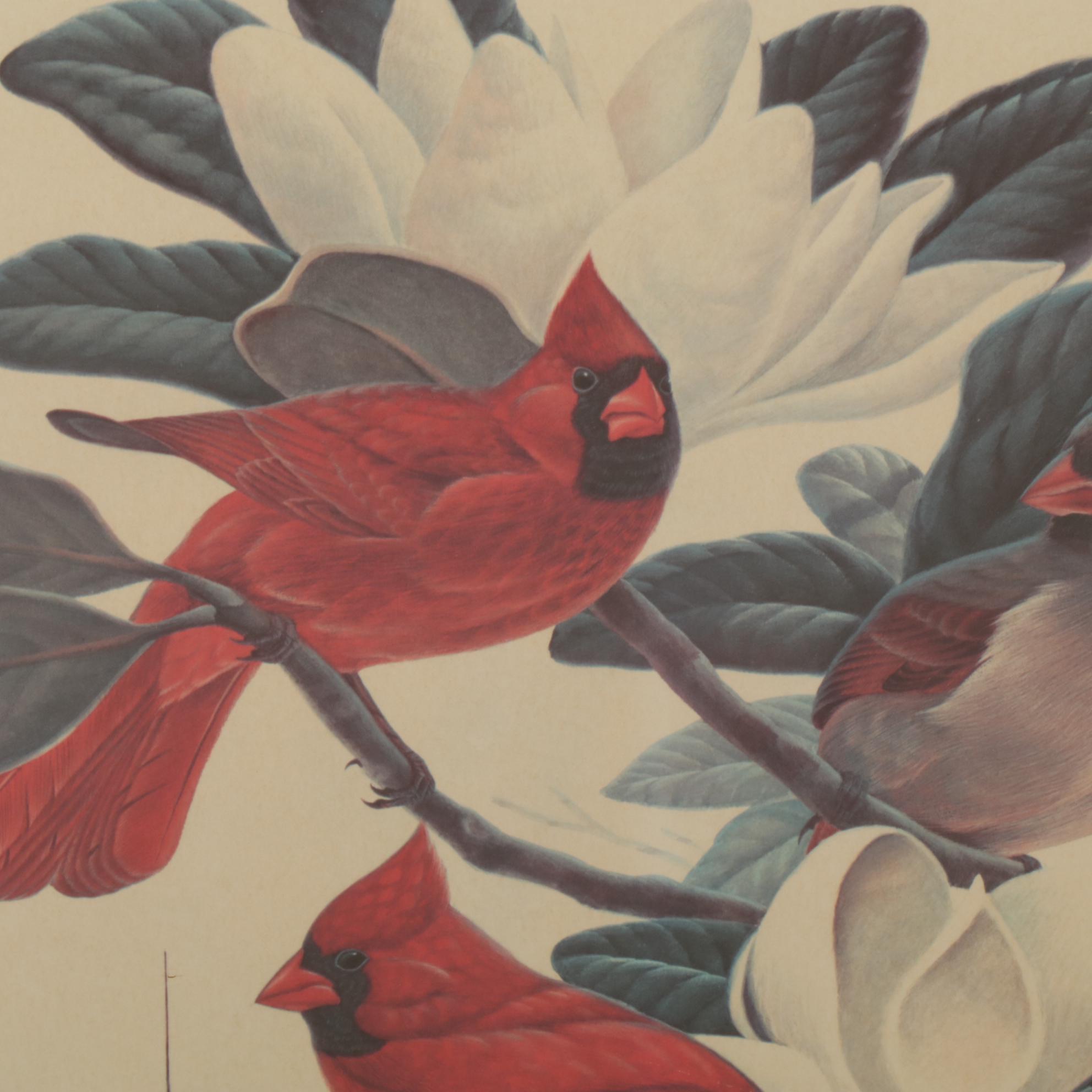John Ruthven Williamsburg Series: "Cardinals" Offset Lithograph, 1970