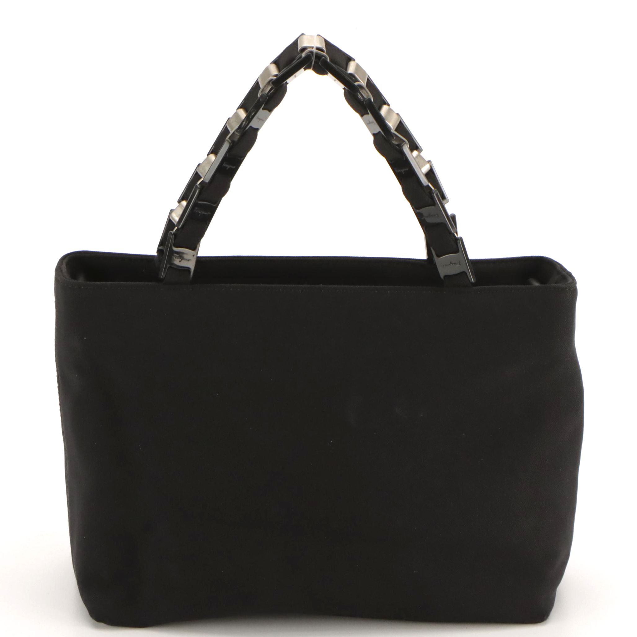 Salvatore Ferragamo Mini Vara Chain Handbag in Black Nylon Canvas
