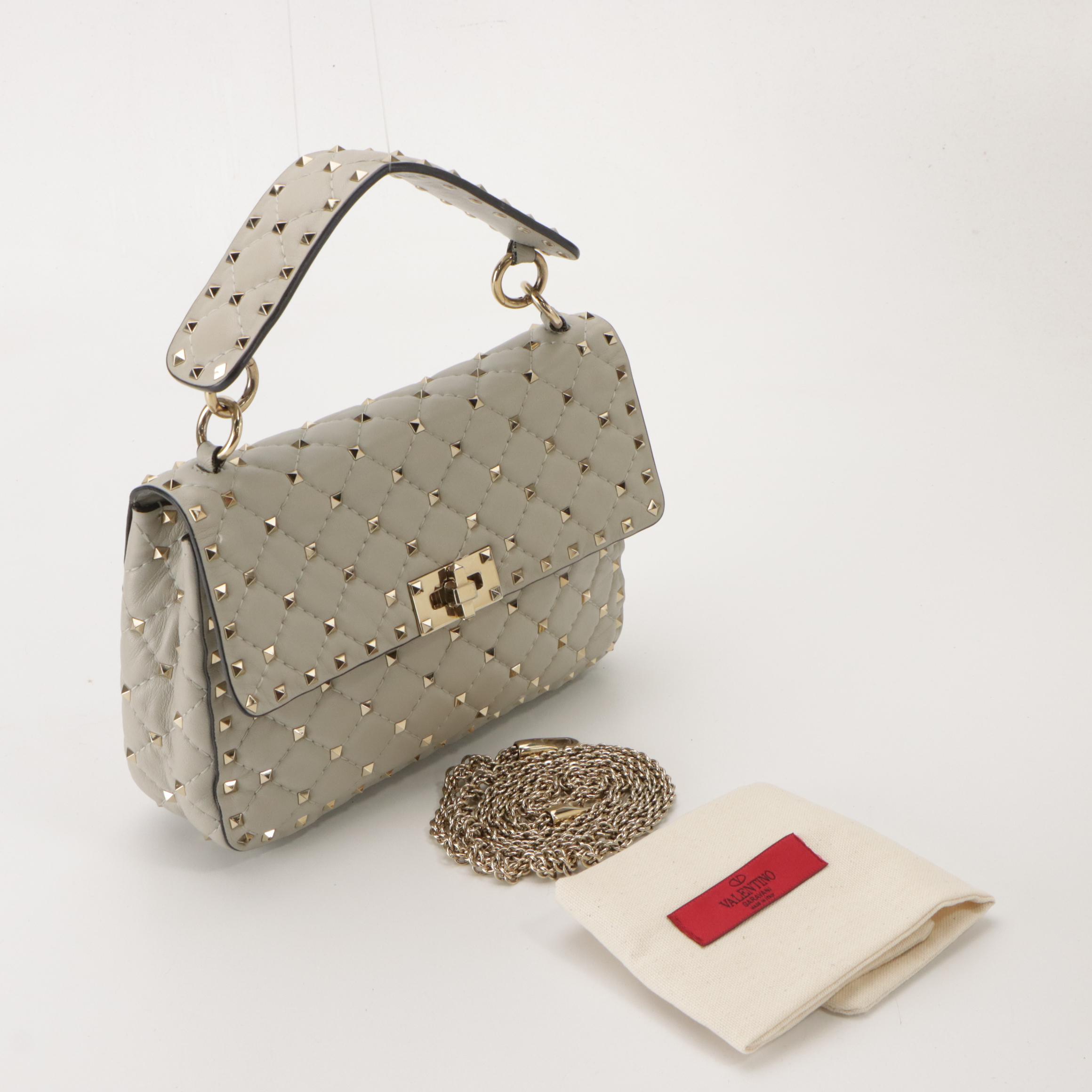 Valentino Rockstud Spike Two-Way Bag in Gray Quilted Leather
