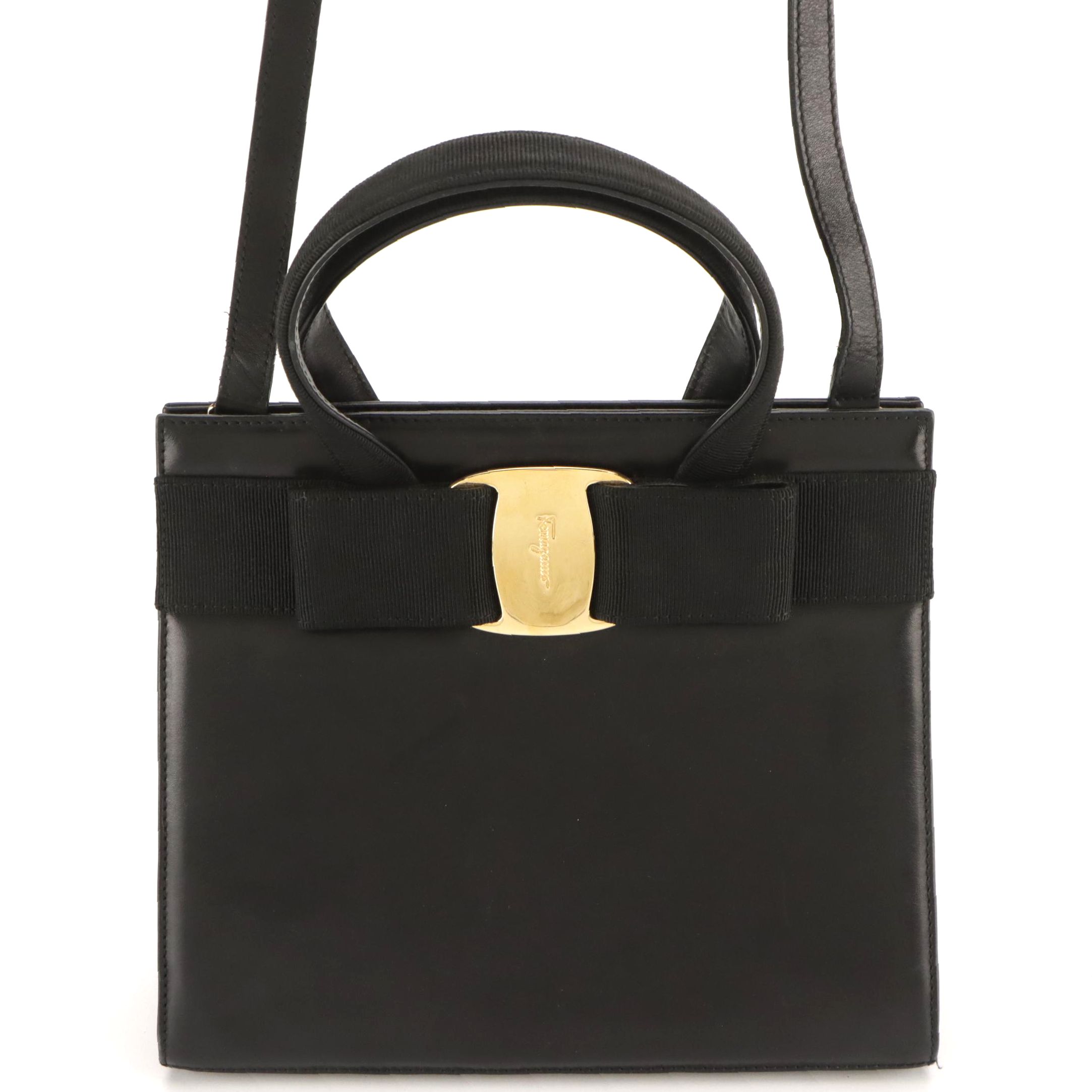Salvatore Ferragamo Vara Bow Two-Way Handbag in Black Leather