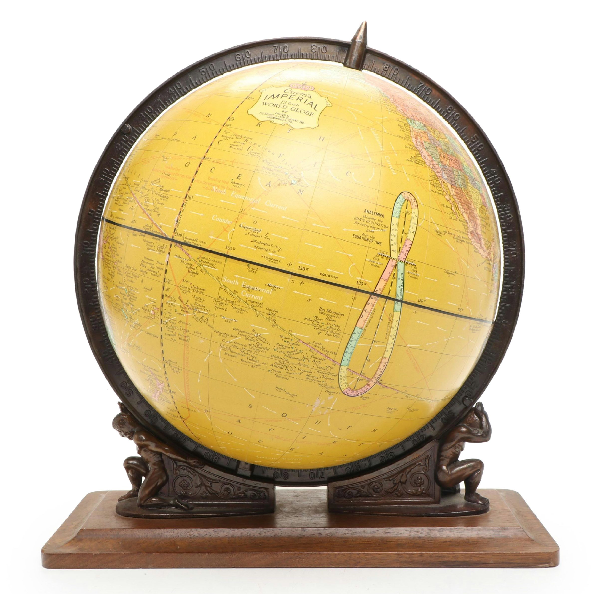 Cram's Imperial World Globe on Double Atlas Figural Wood Stand