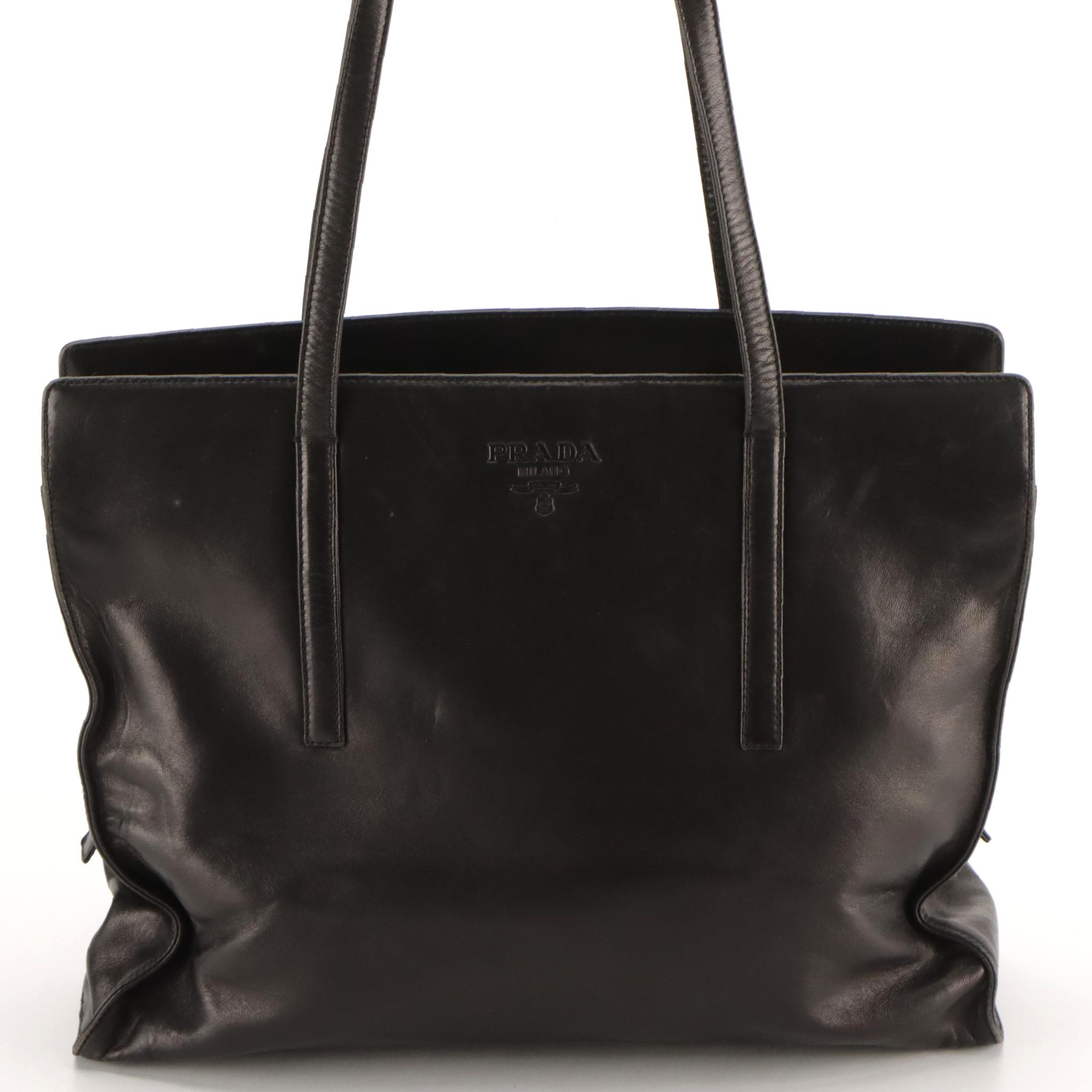 Prada Shoulder Tote in Black Lambskin Leather