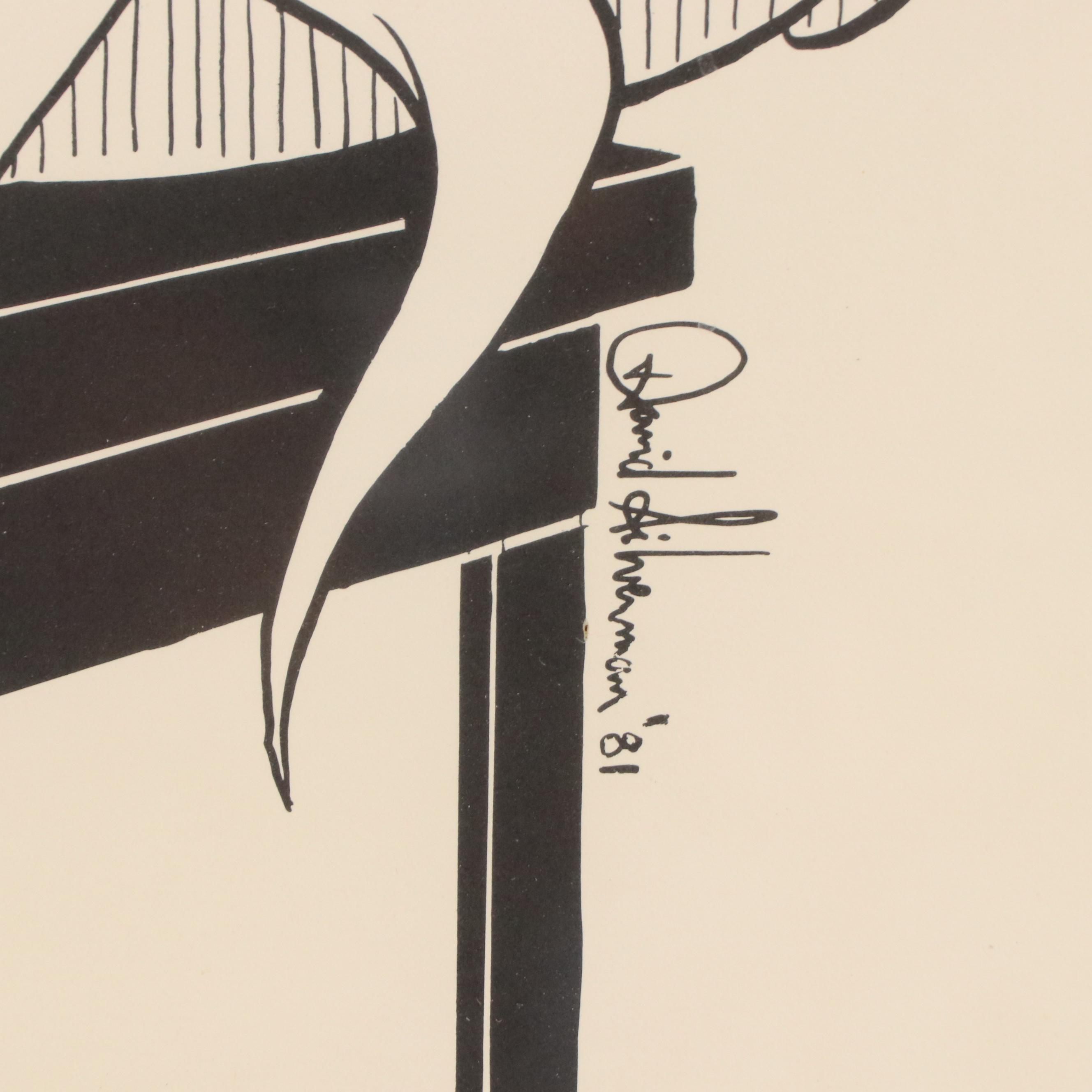 Lithograph After David Silverman of Cartoon Pianist, Late 20th Century