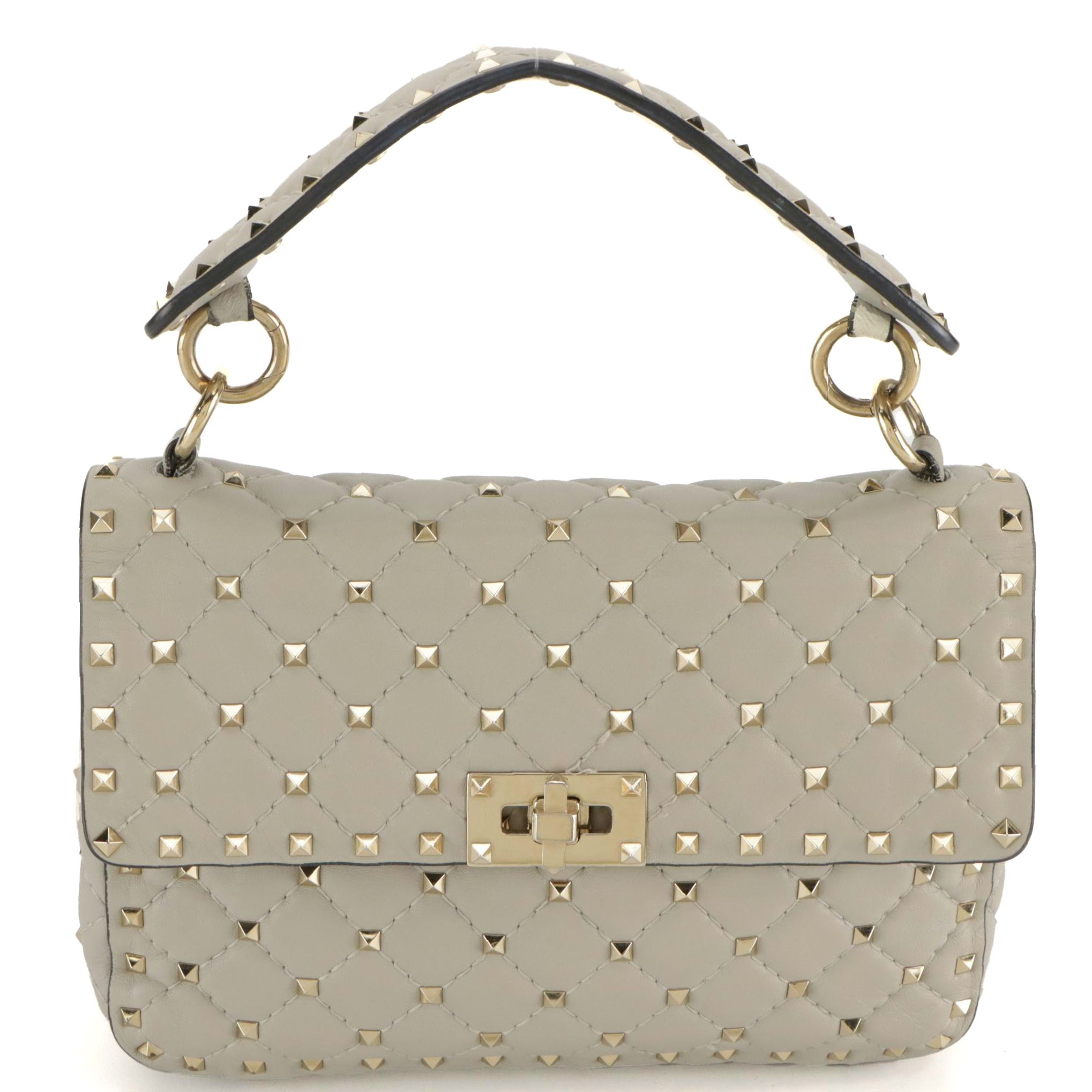 Valentino Rockstud Spike Two-Way Bag in Gray Quilted Leather