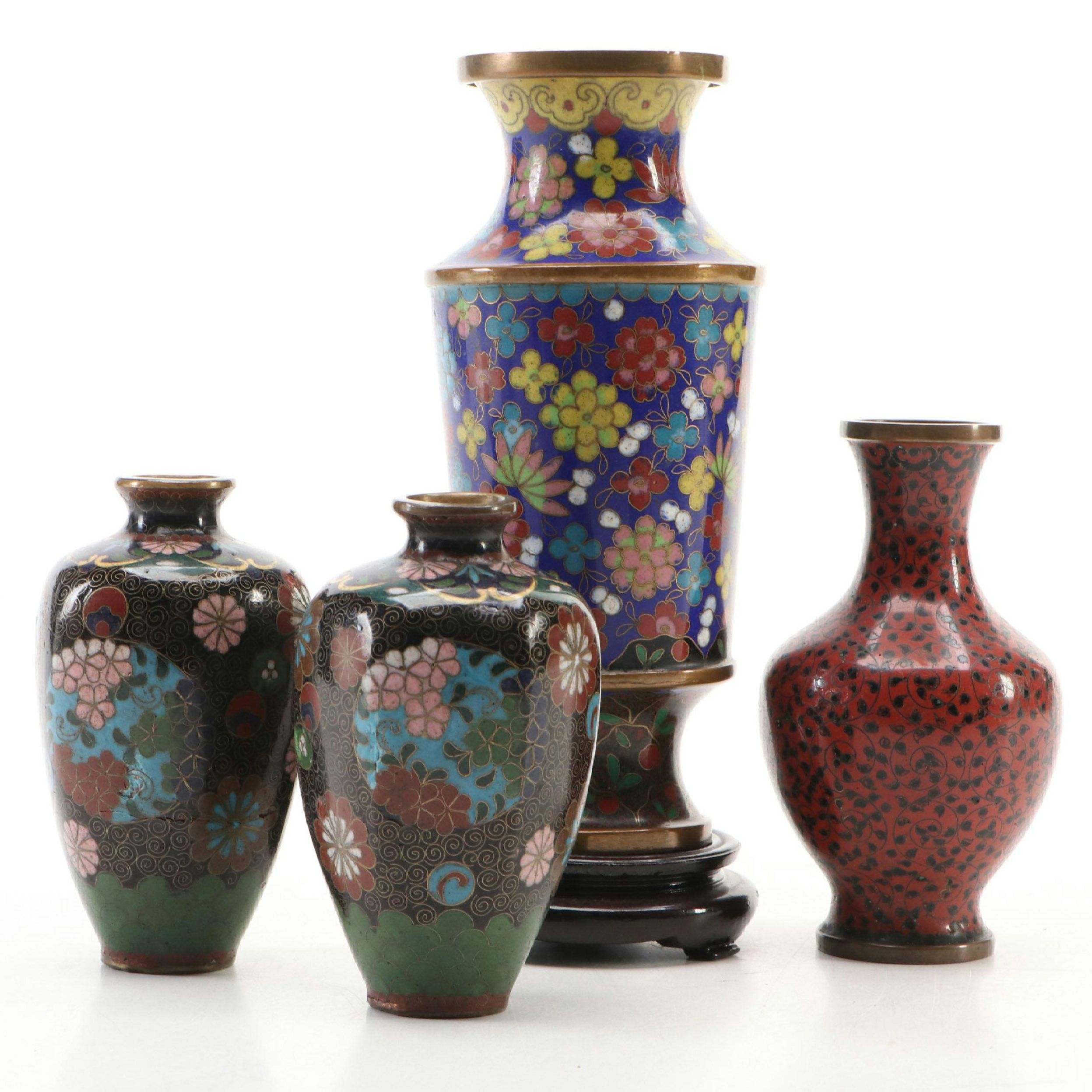 Chinese Cloisonné  Enamel and Brass Bud Vases