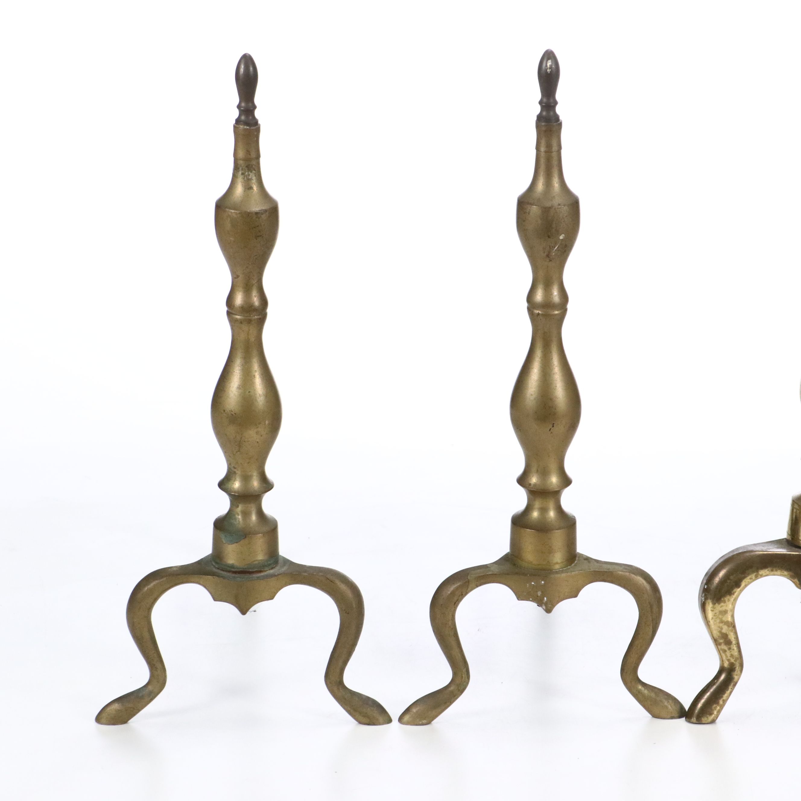 Brass and Cast Iron Andiron Pair