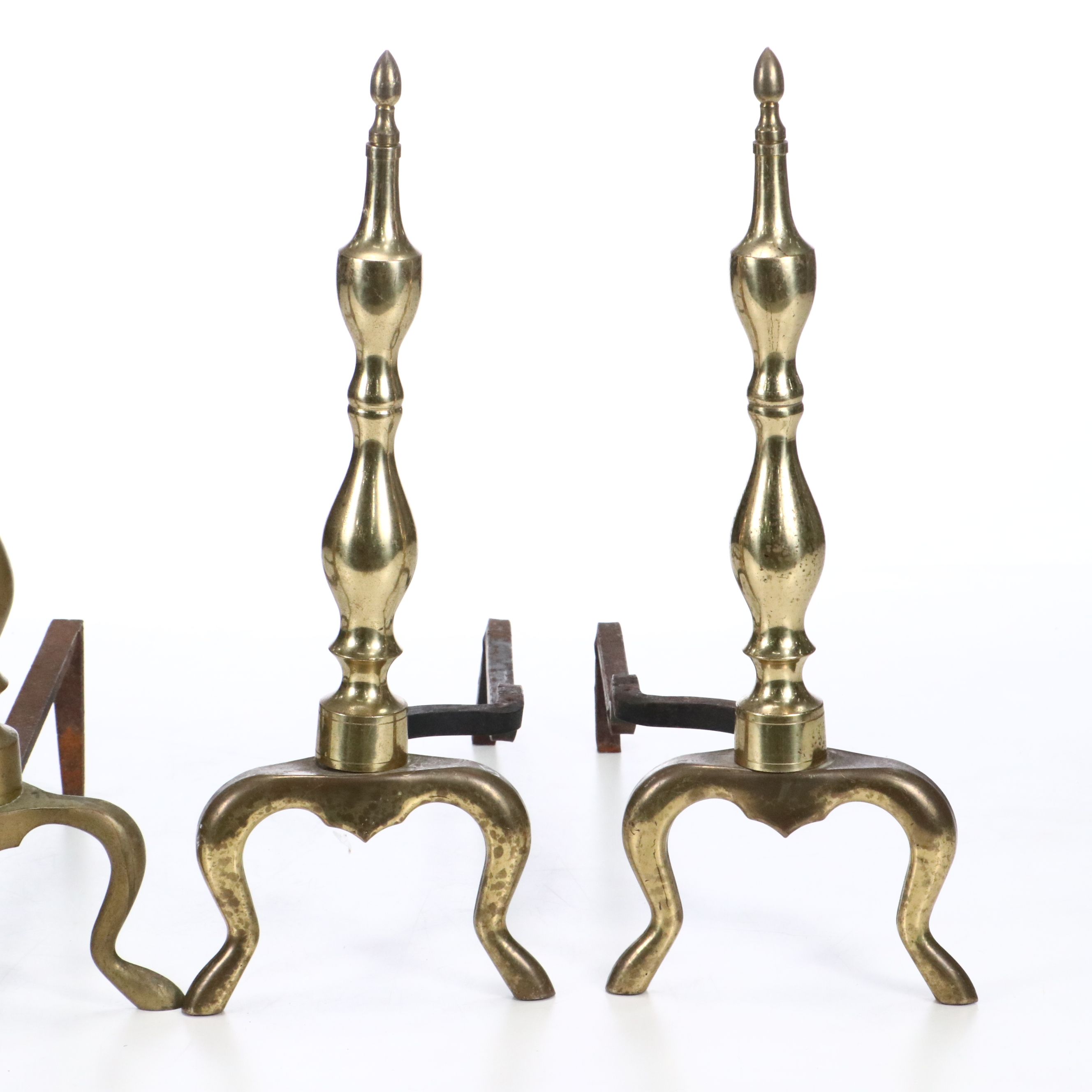 Brass and Cast Iron Andiron Pair
