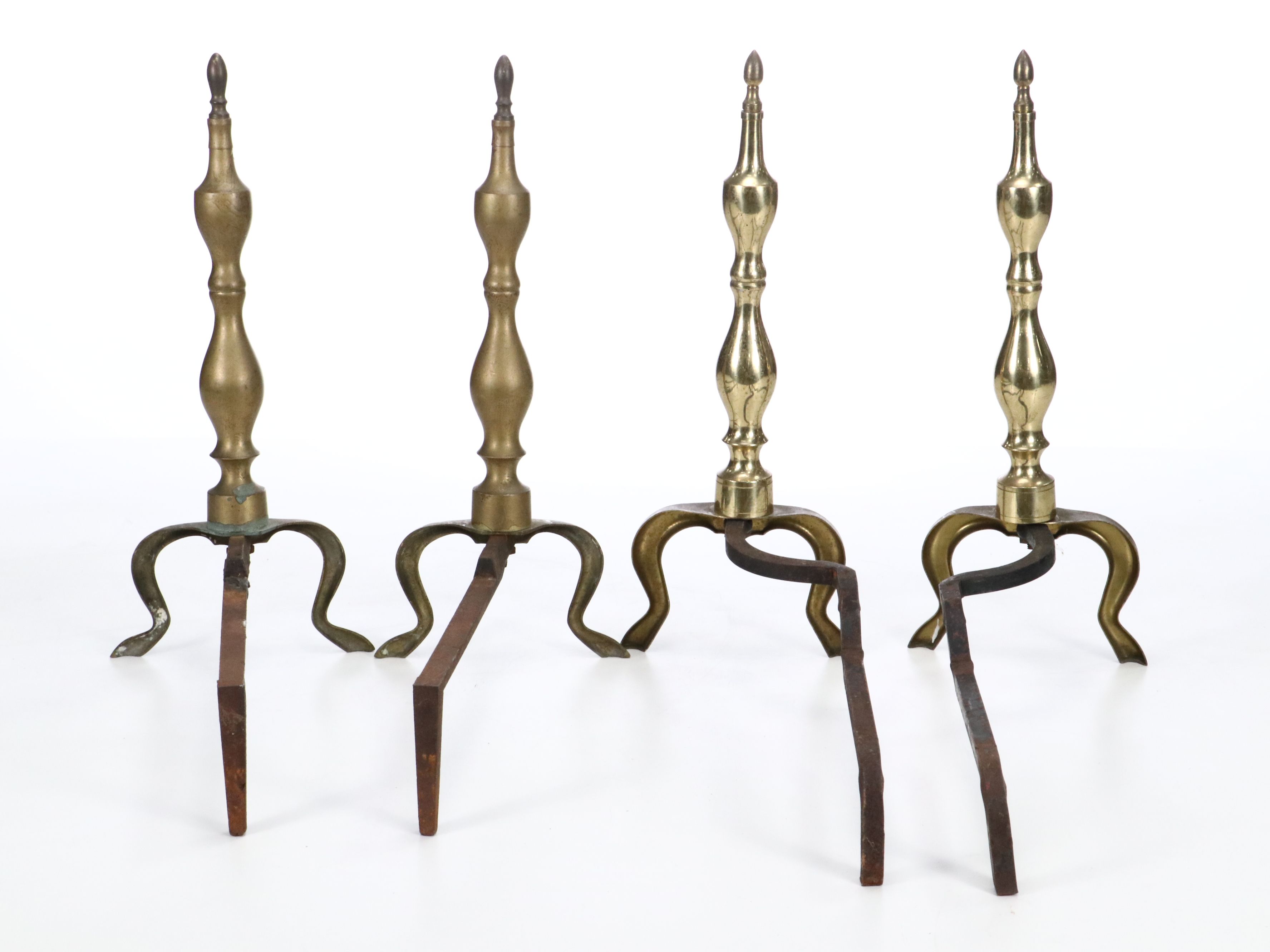 Brass and Cast Iron Andiron Pair