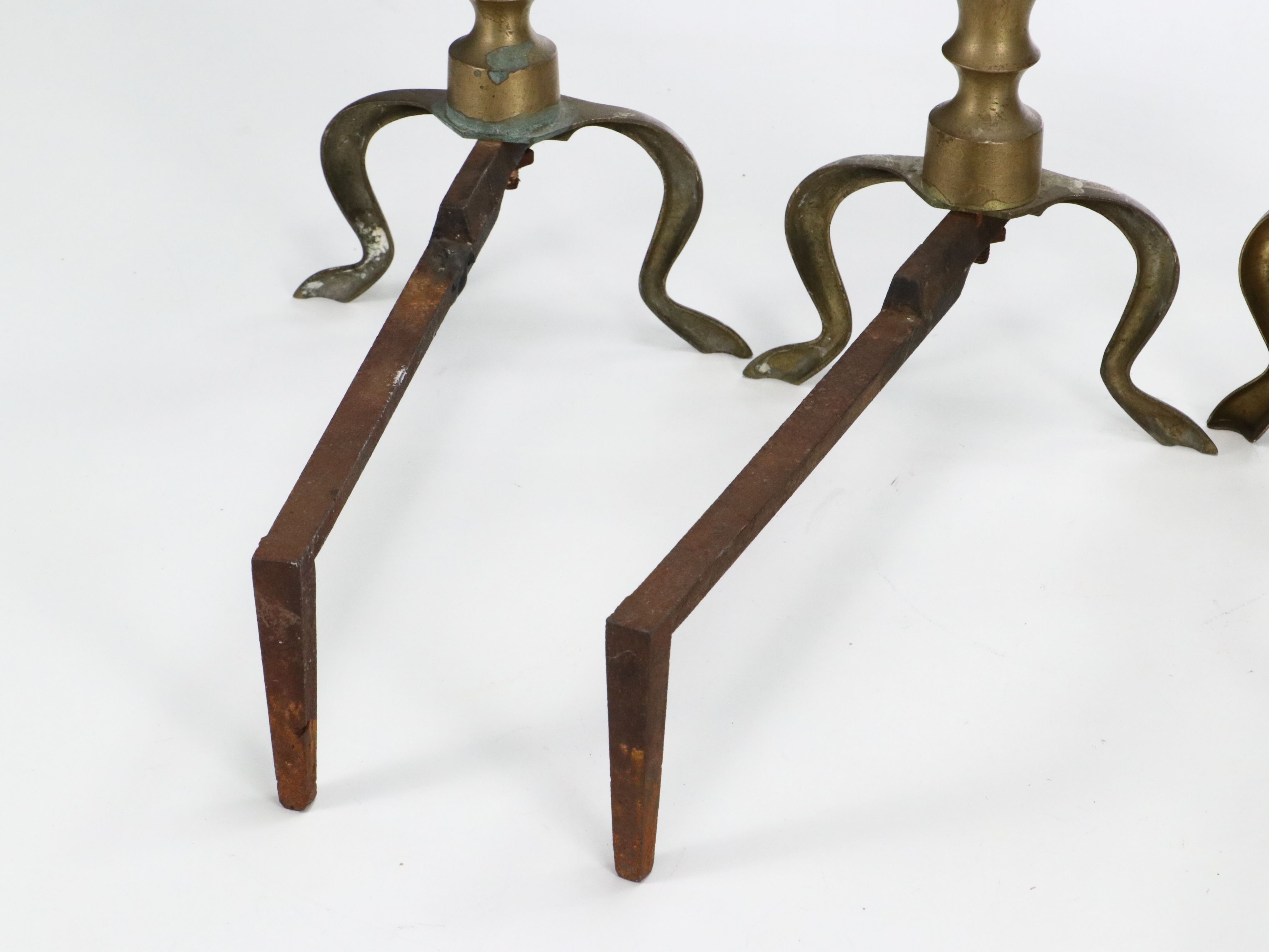 Brass and Cast Iron Andiron Pair