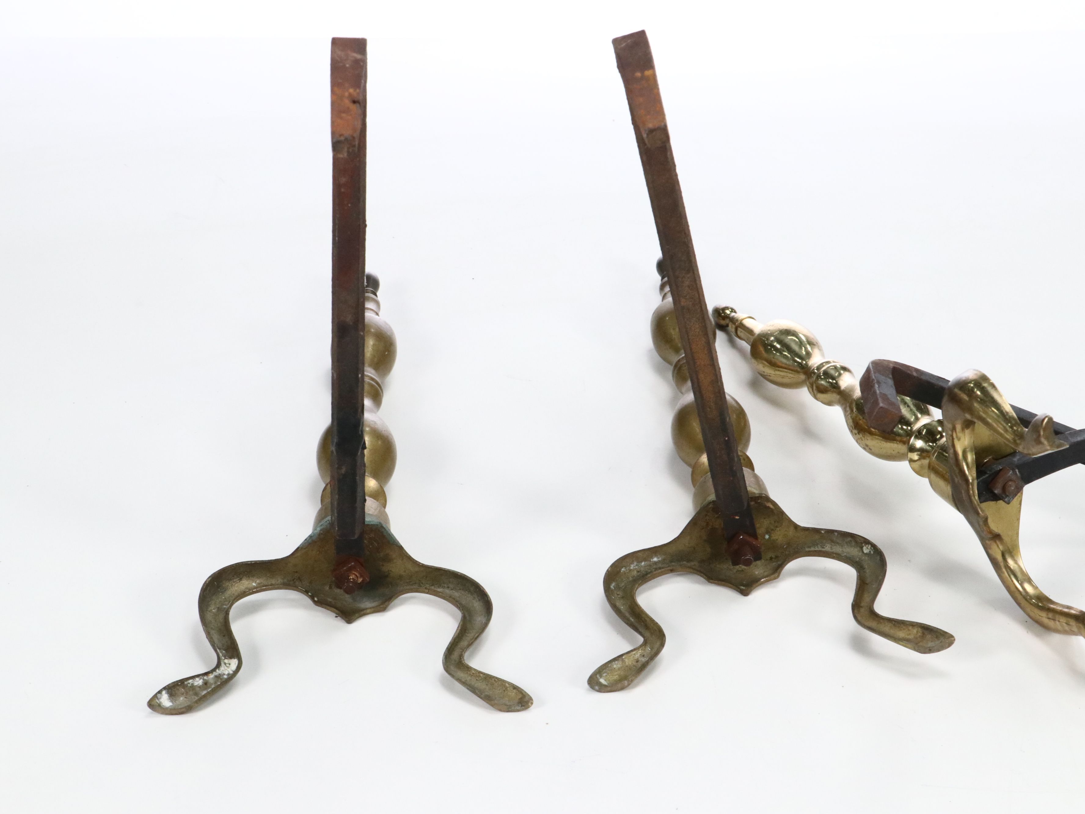 Brass and Cast Iron Andiron Pair