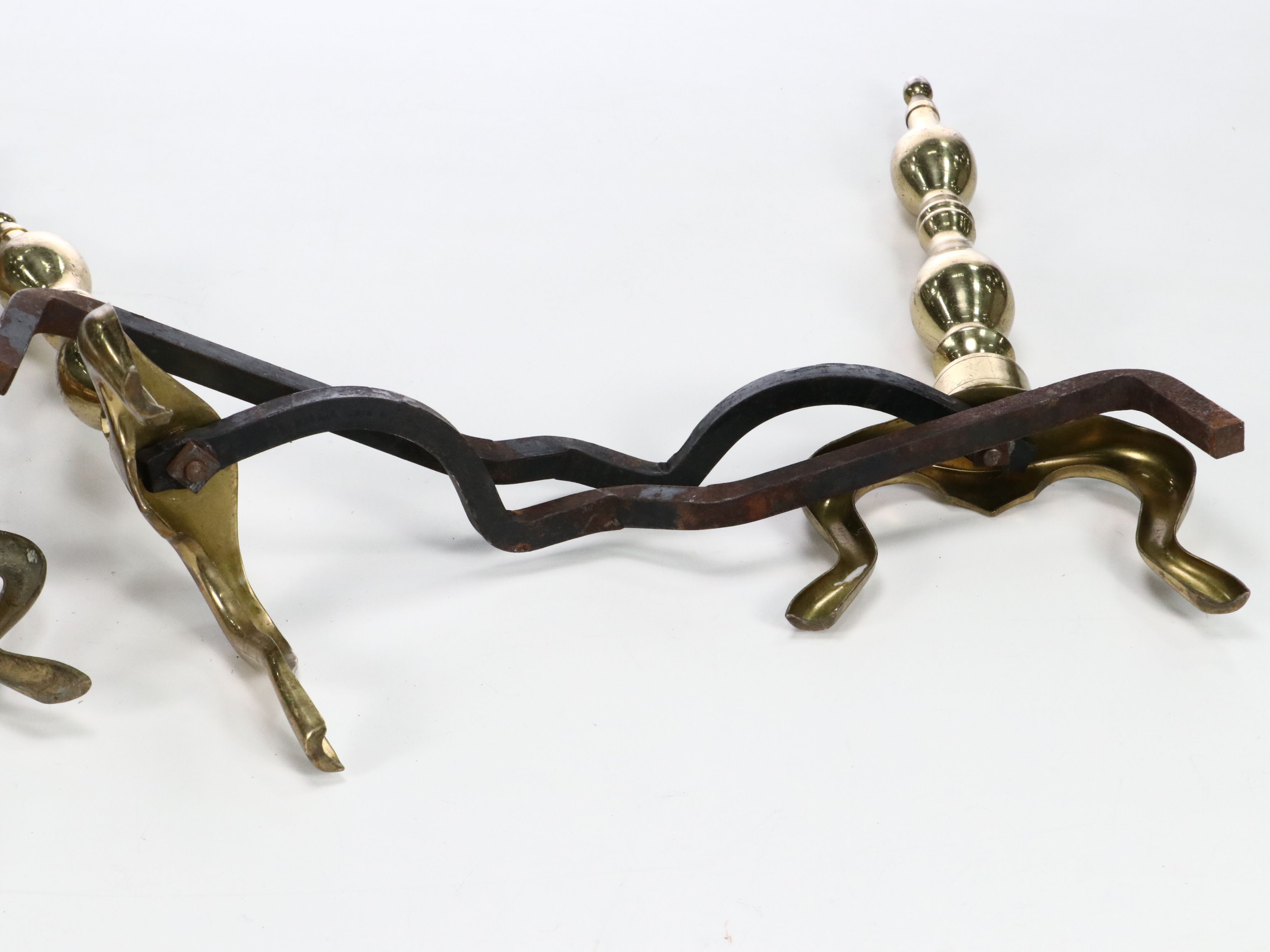 Brass and Cast Iron Andiron Pair