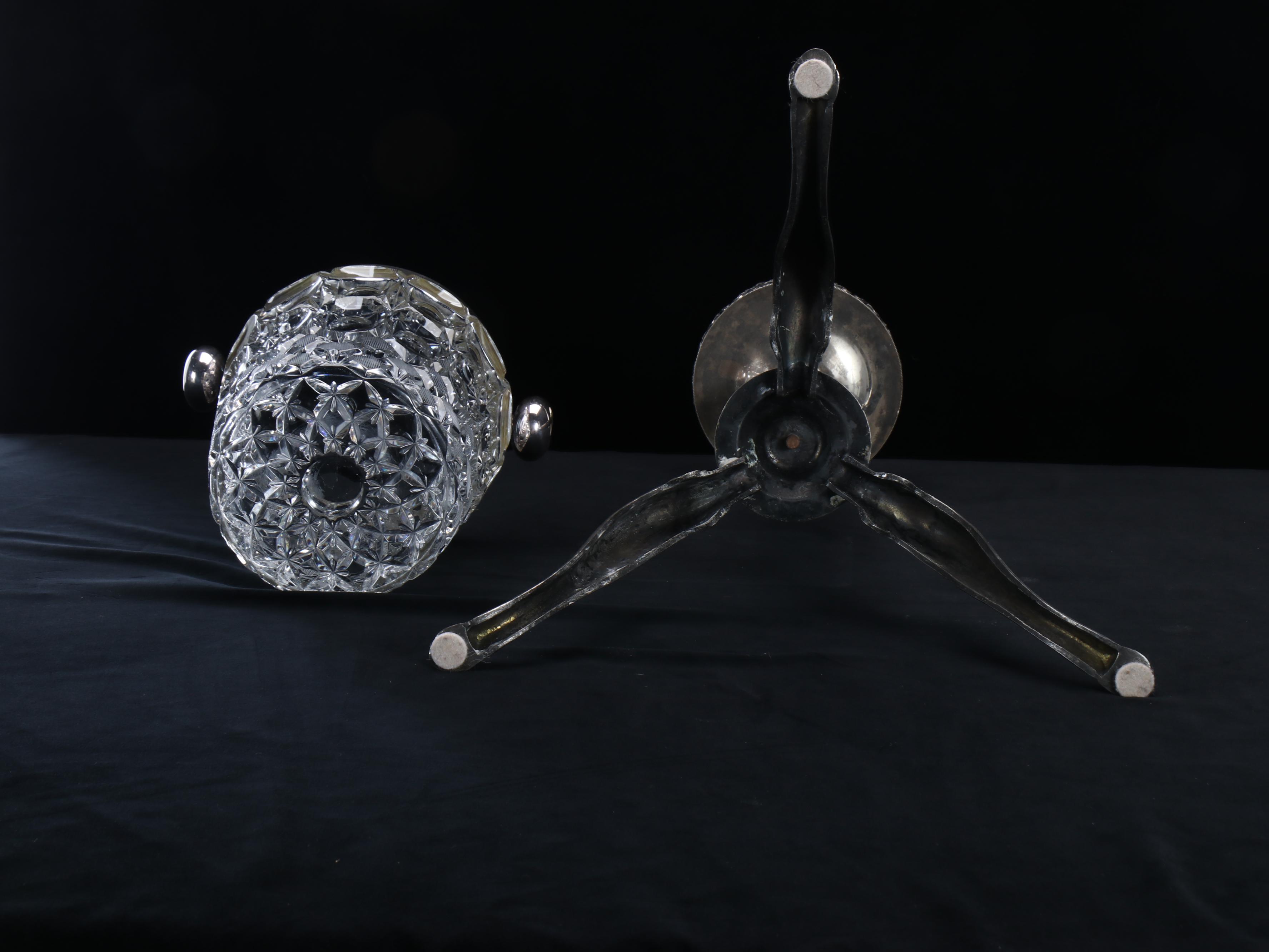 Cut Crystal and Silver Plate Footed Ice Bucket