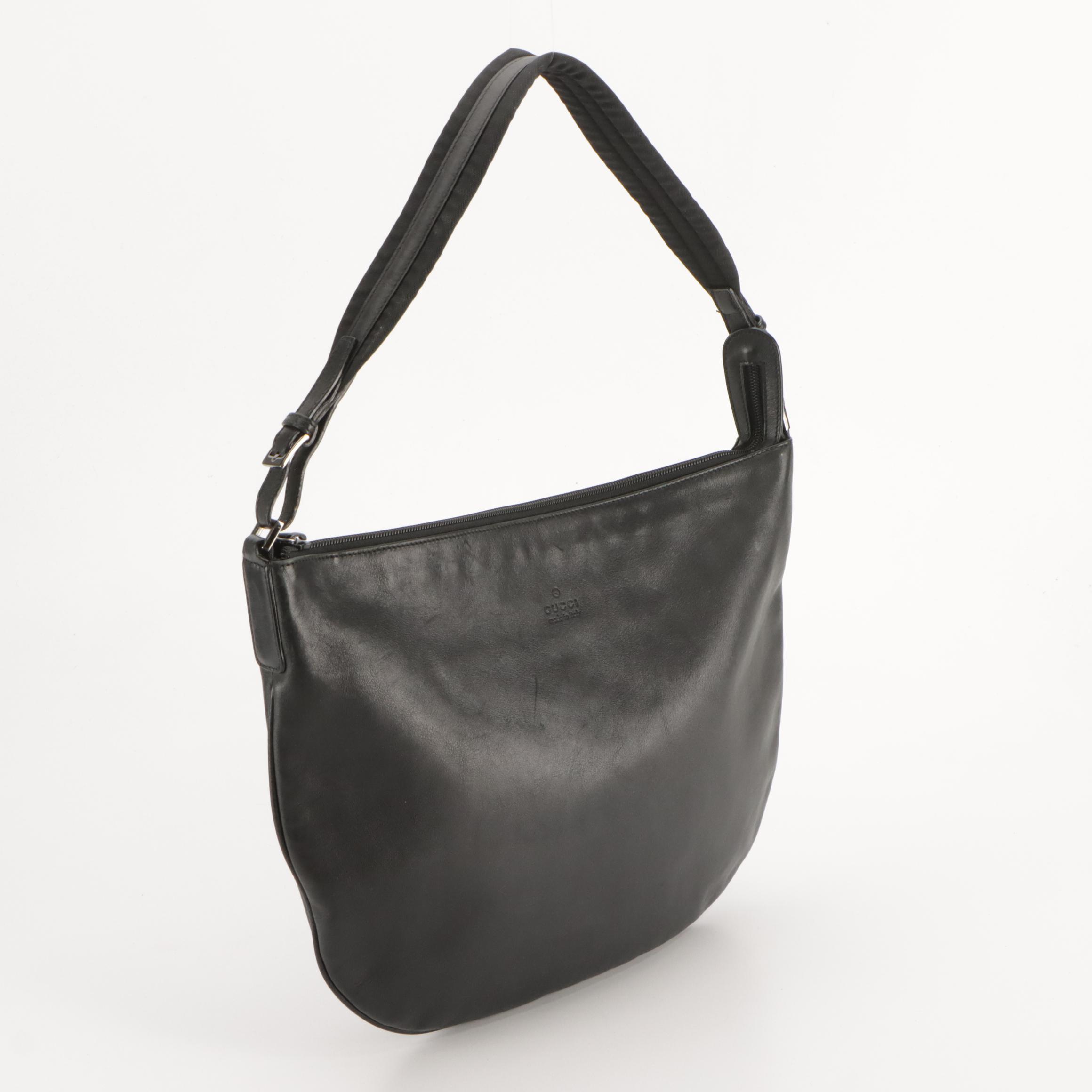 Gucci Half Moon Hobo Shoulder Bag in Black Calfskin Leather