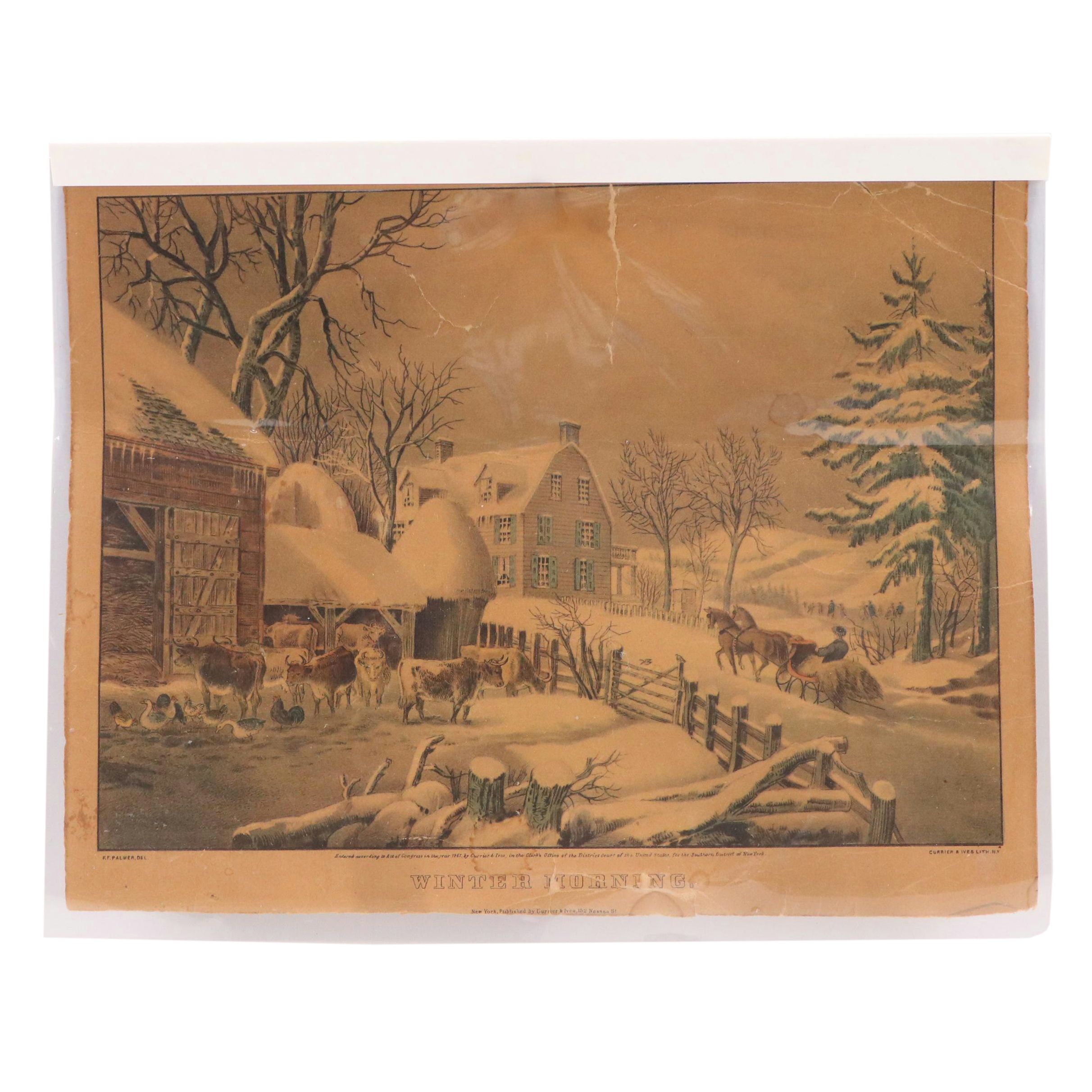 Currier & Ives Halftone "Winter Morning," Late 19th to Early 20th Century