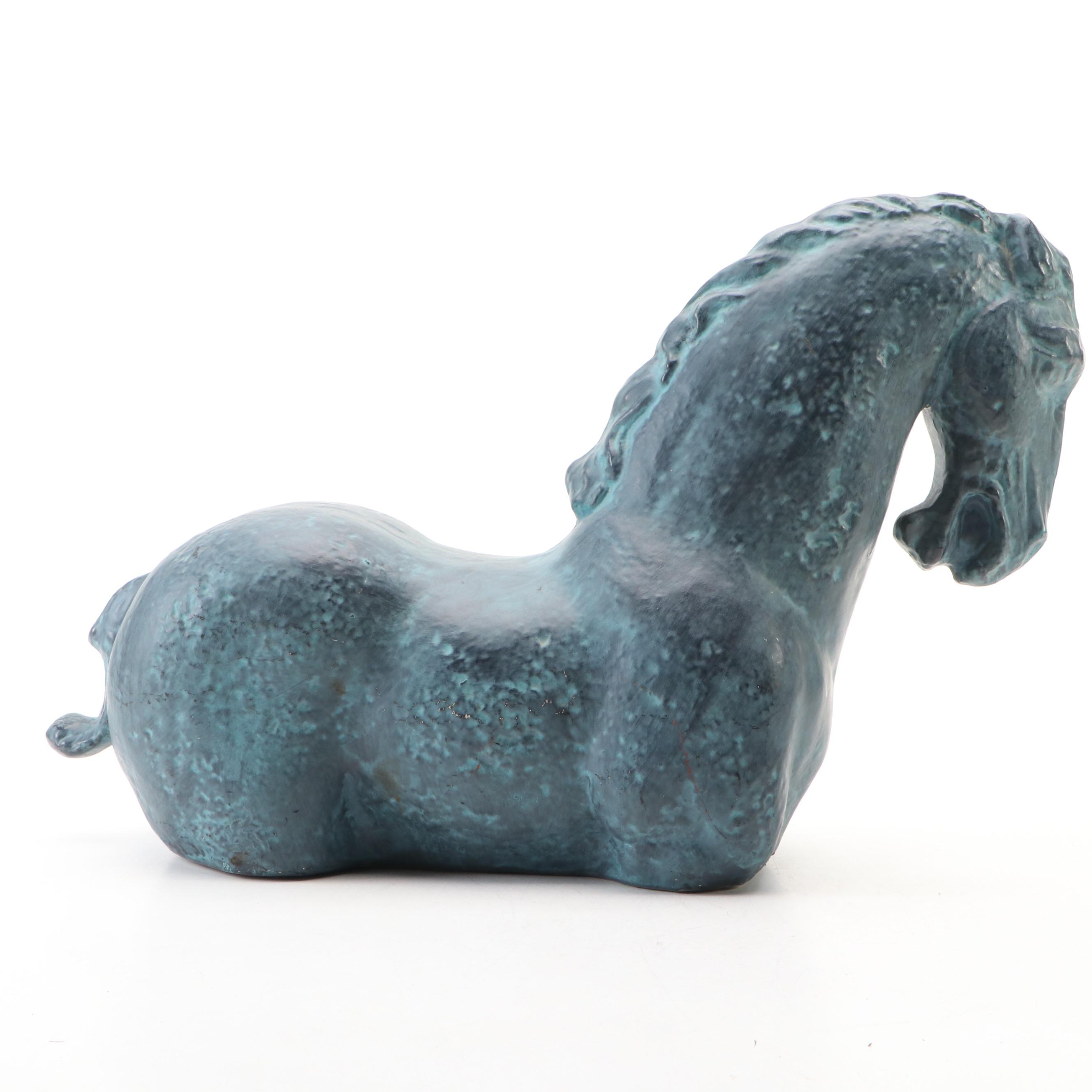 Chinese Porcelain Gilt Accented Peacock Vase with Tang Style Ceramic Horse