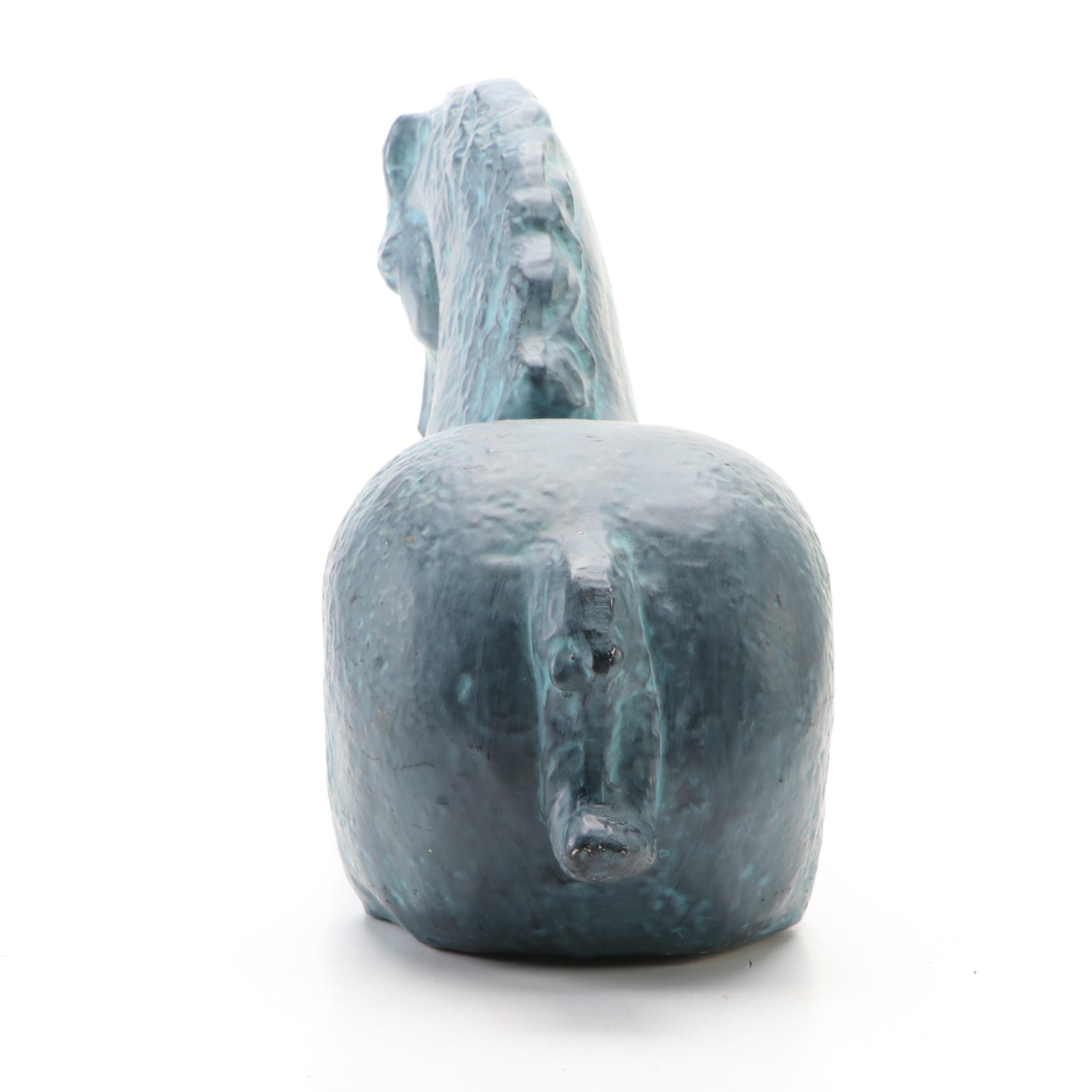 Chinese Porcelain Gilt Accented Peacock Vase with Tang Style Ceramic Horse