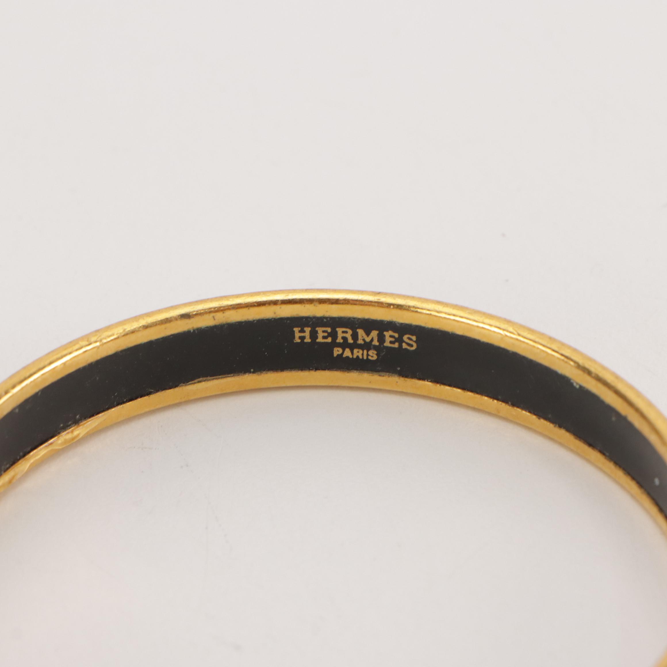 Hermès Striped Narrow Enamel Bangle Bracelet