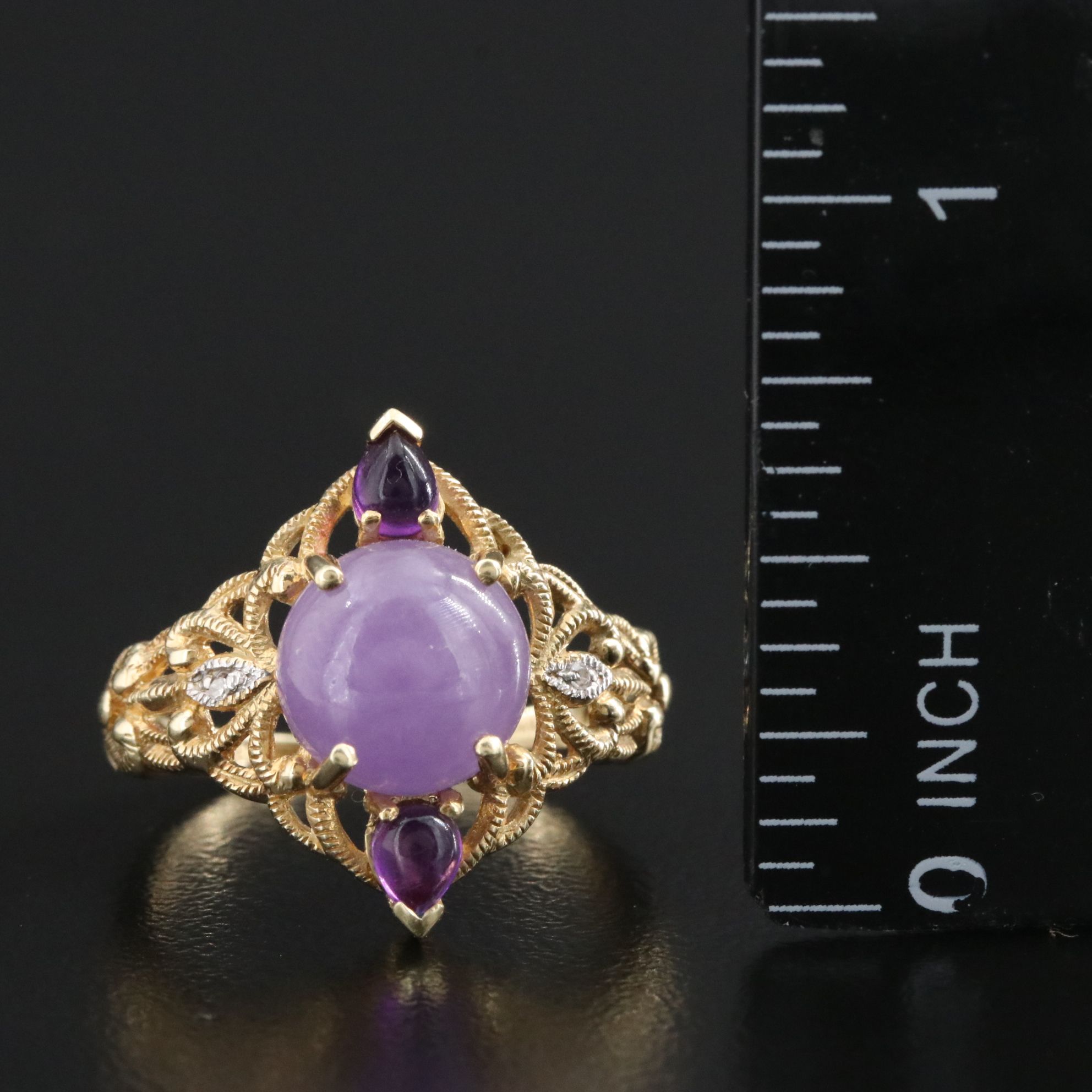 14K Jadeite, Amethyst and Diamond Ring