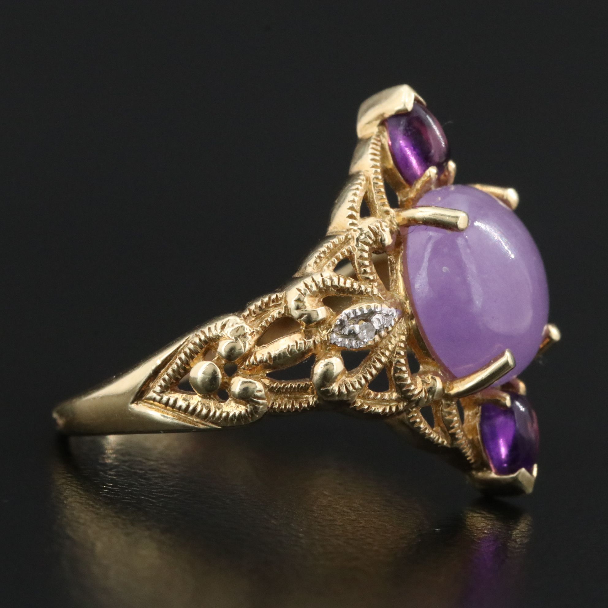 14K Jadeite, Amethyst and Diamond Ring