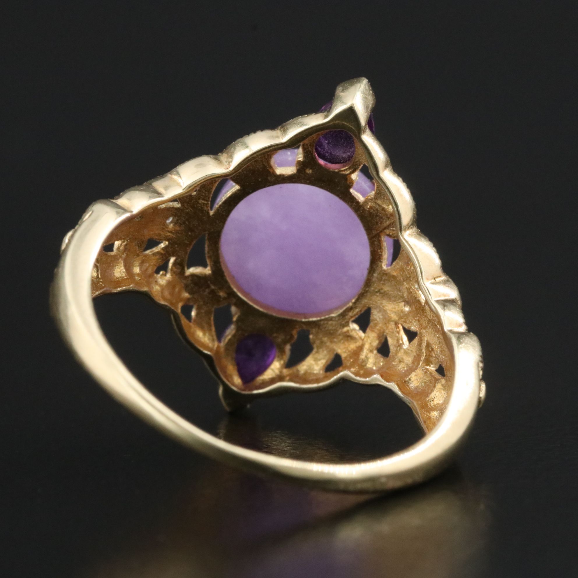 14K Jadeite, Amethyst and Diamond Ring