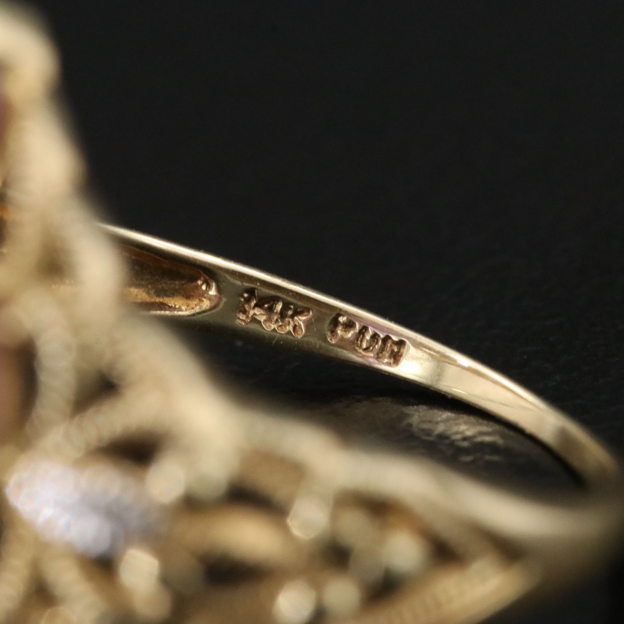 14K Jadeite, Amethyst and Diamond Ring