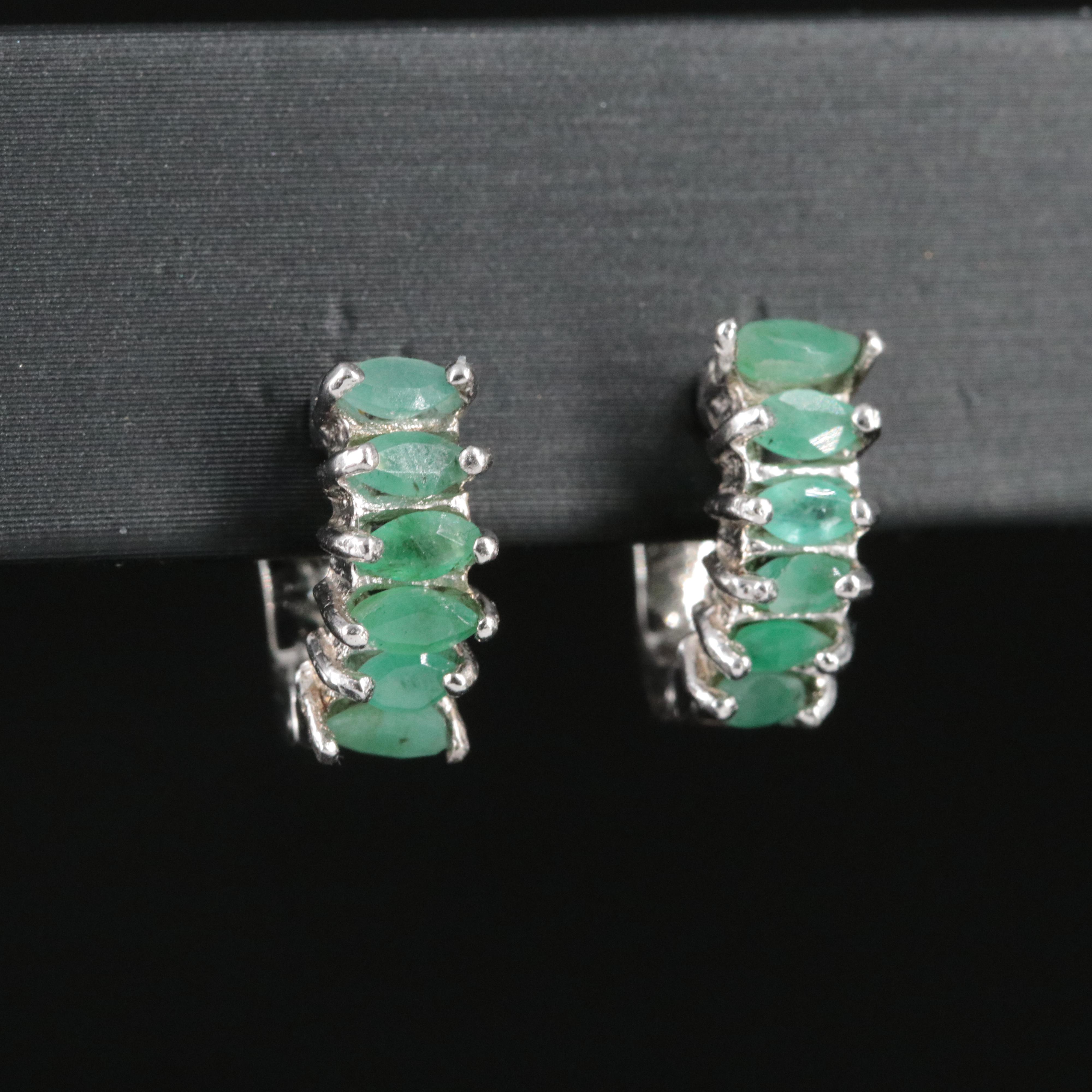 Sterling Emerald Huggie Hoop Earrings