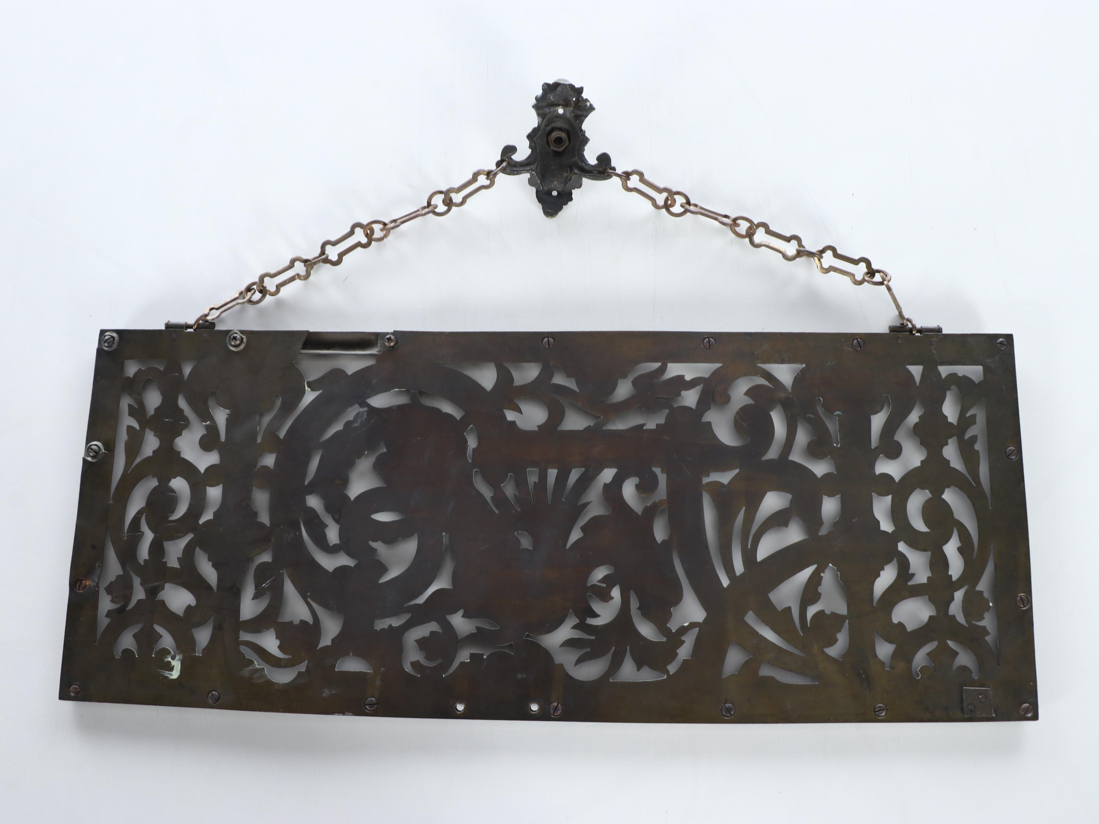 Art Nouveau Style Pierced Metal Grate Converted to Wall Hanging, 20th Century