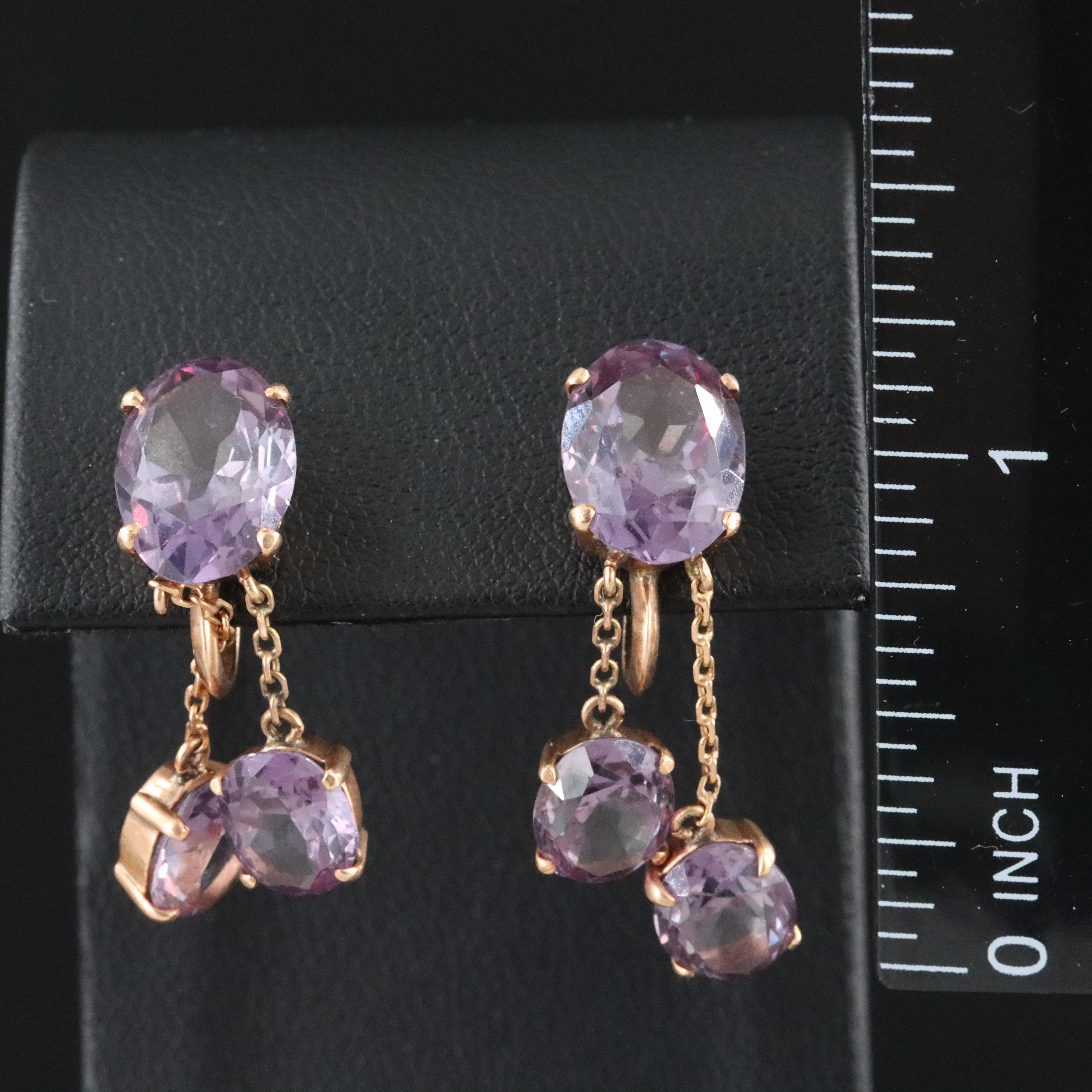 Antique 14K Rose Gold Color Change Sapphire Earrings