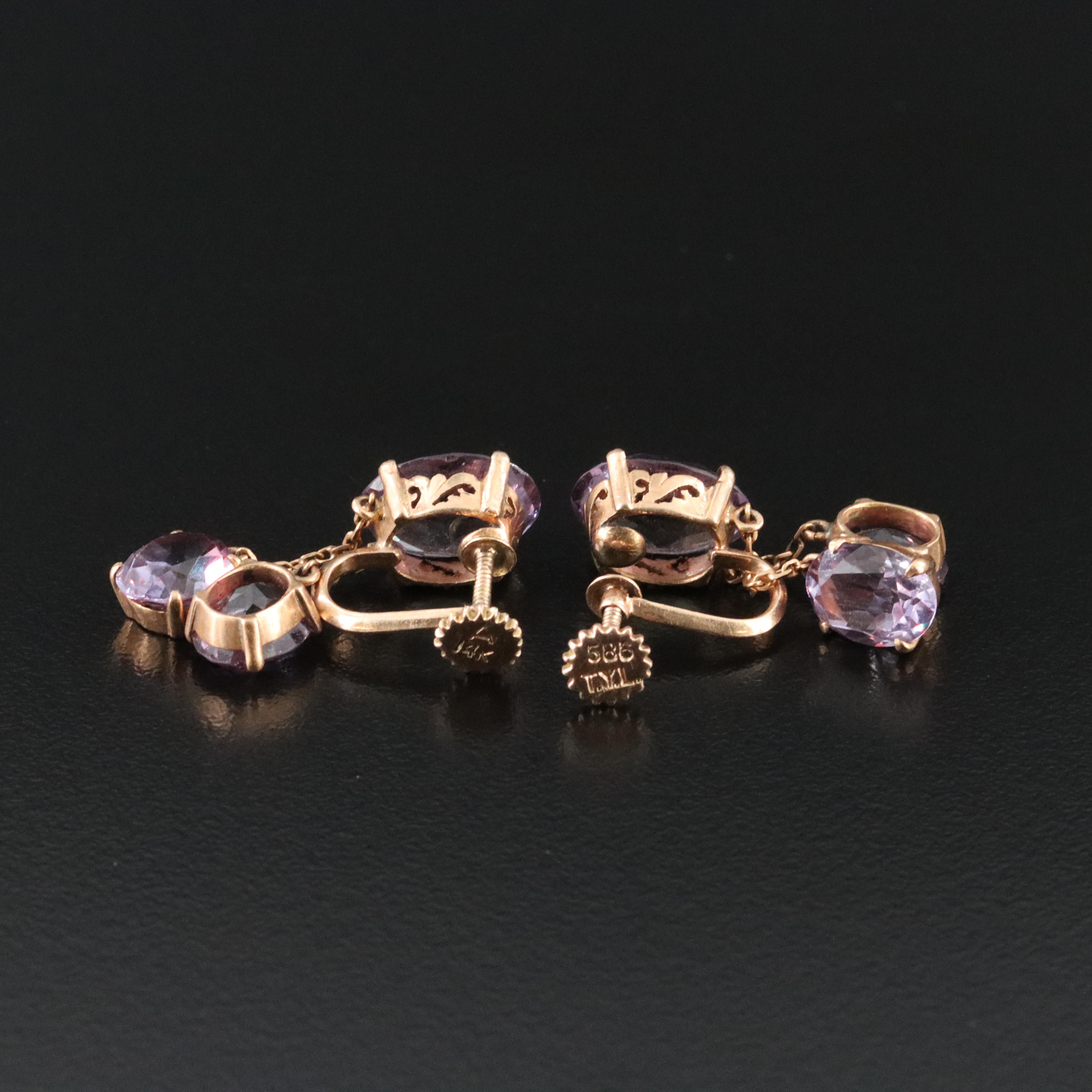 Antique 14K Rose Gold Color Change Sapphire Earrings