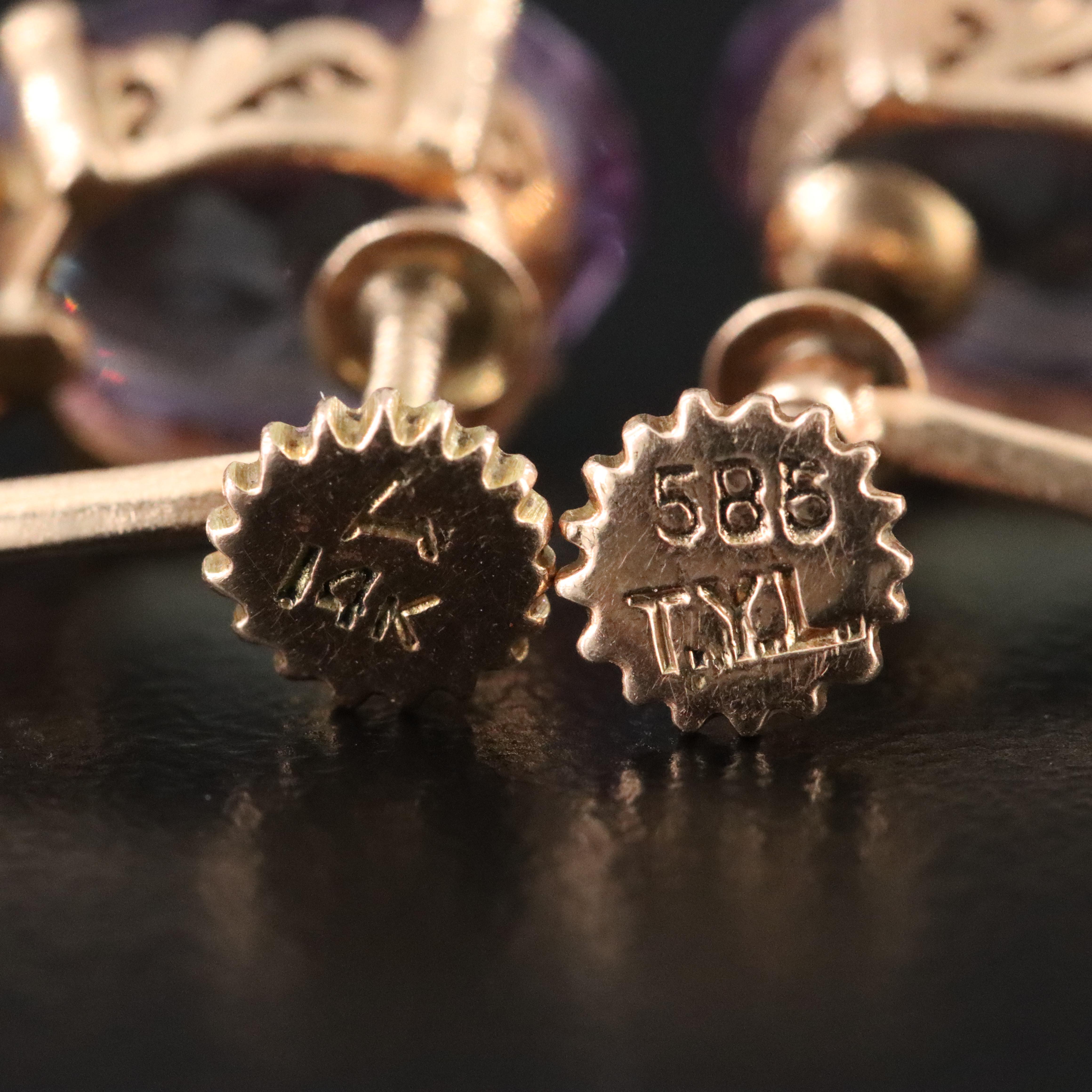 Antique 14K Rose Gold Color Change Sapphire Earrings