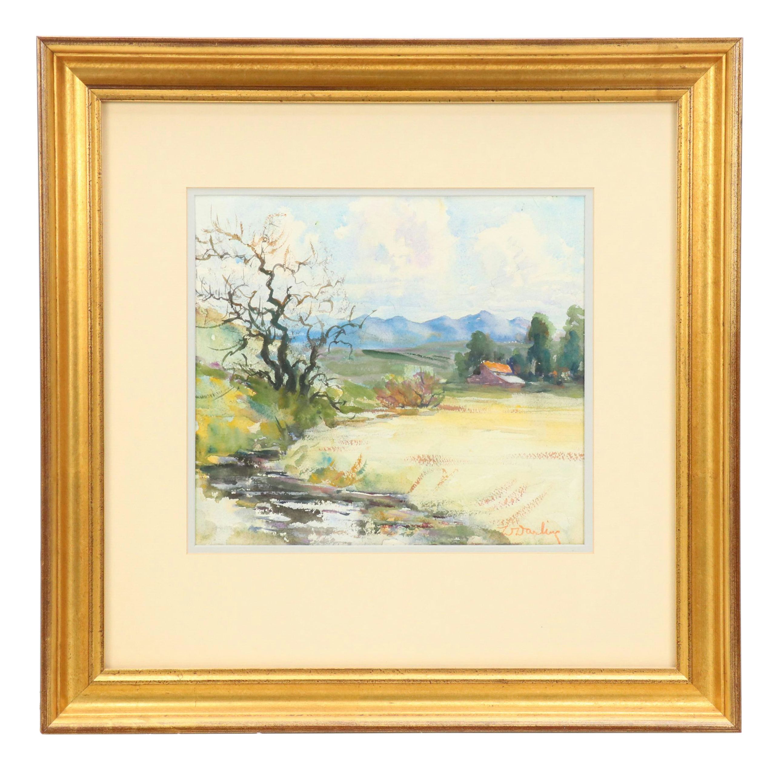 William S. Darling Watercolor Painting of Western Rural Landscape