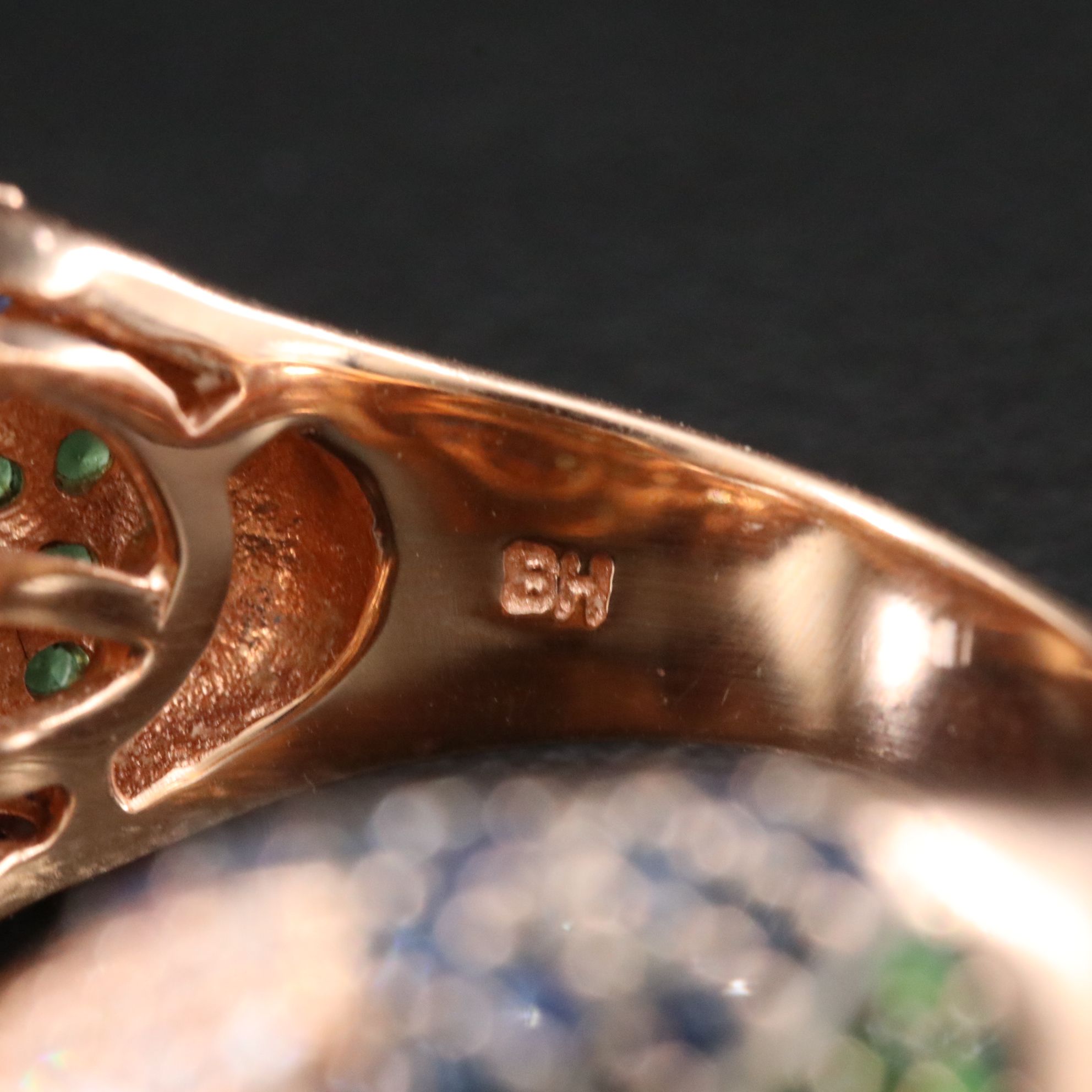 14K Rose Gold Sapphire, Tsavorite, Ruby and Diamond "Love Birds" Ring