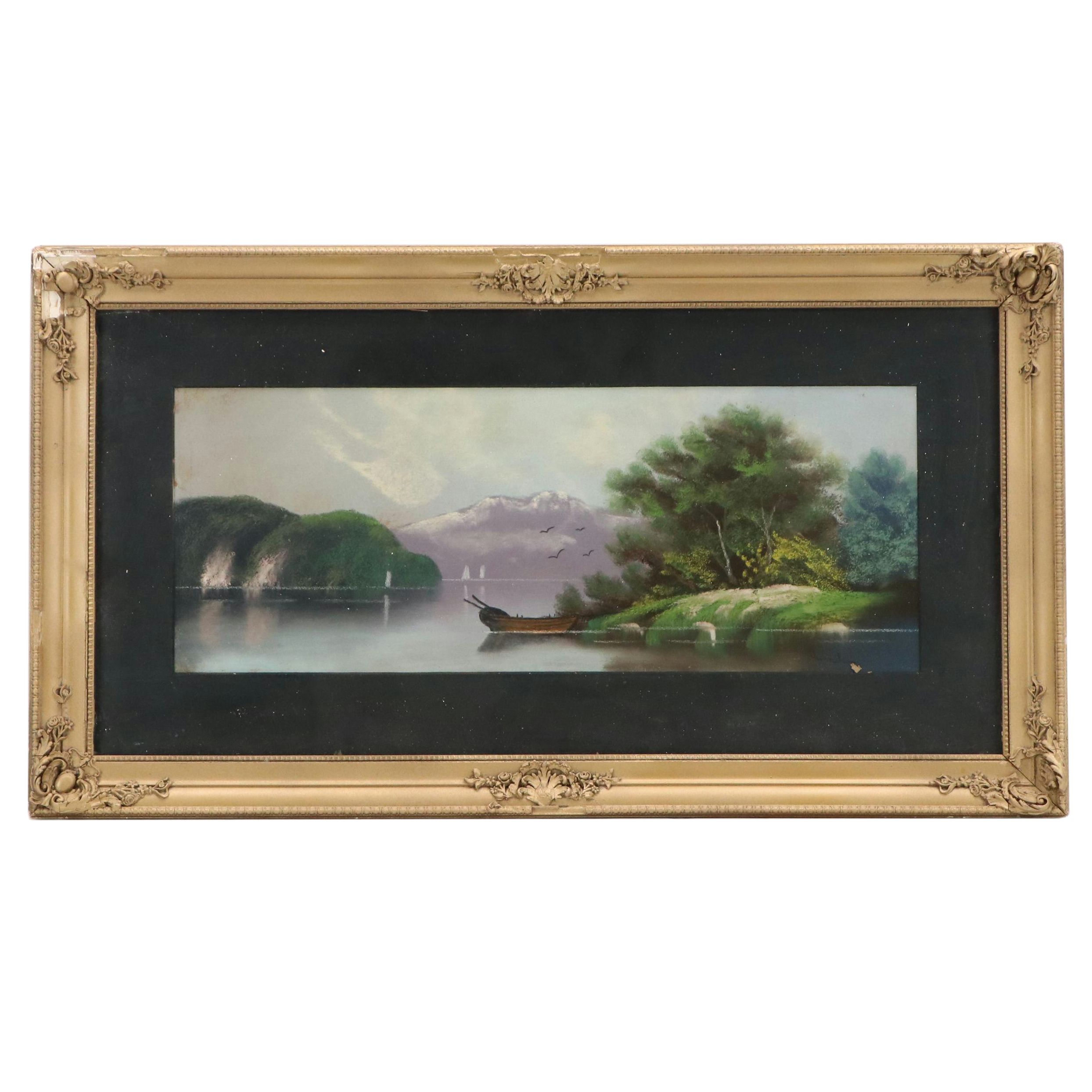 William Henry Chandler Mountainous Landscape Chalk Pastel Drawing