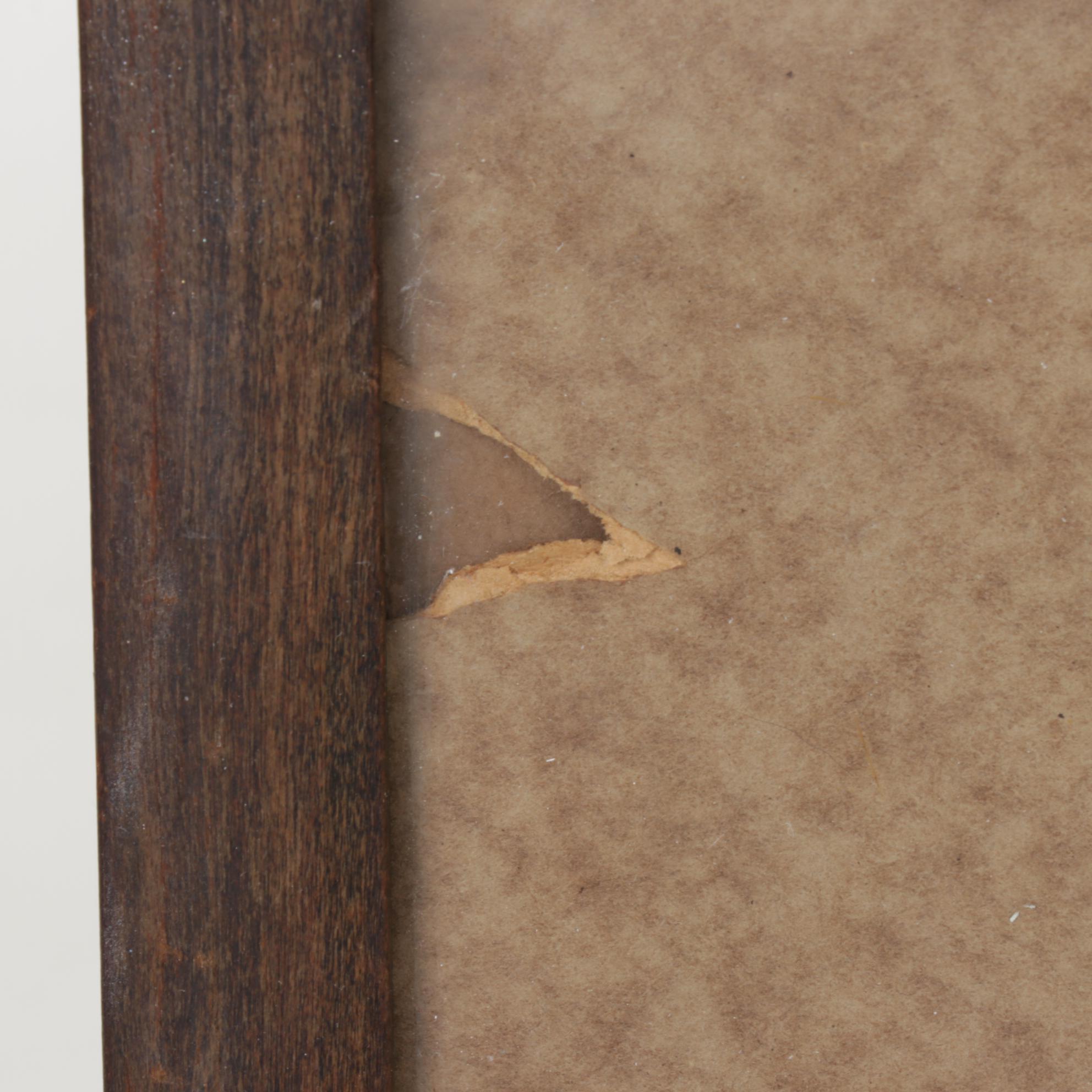 Panoramic Etching of Harbor Town With Sailing Schooner