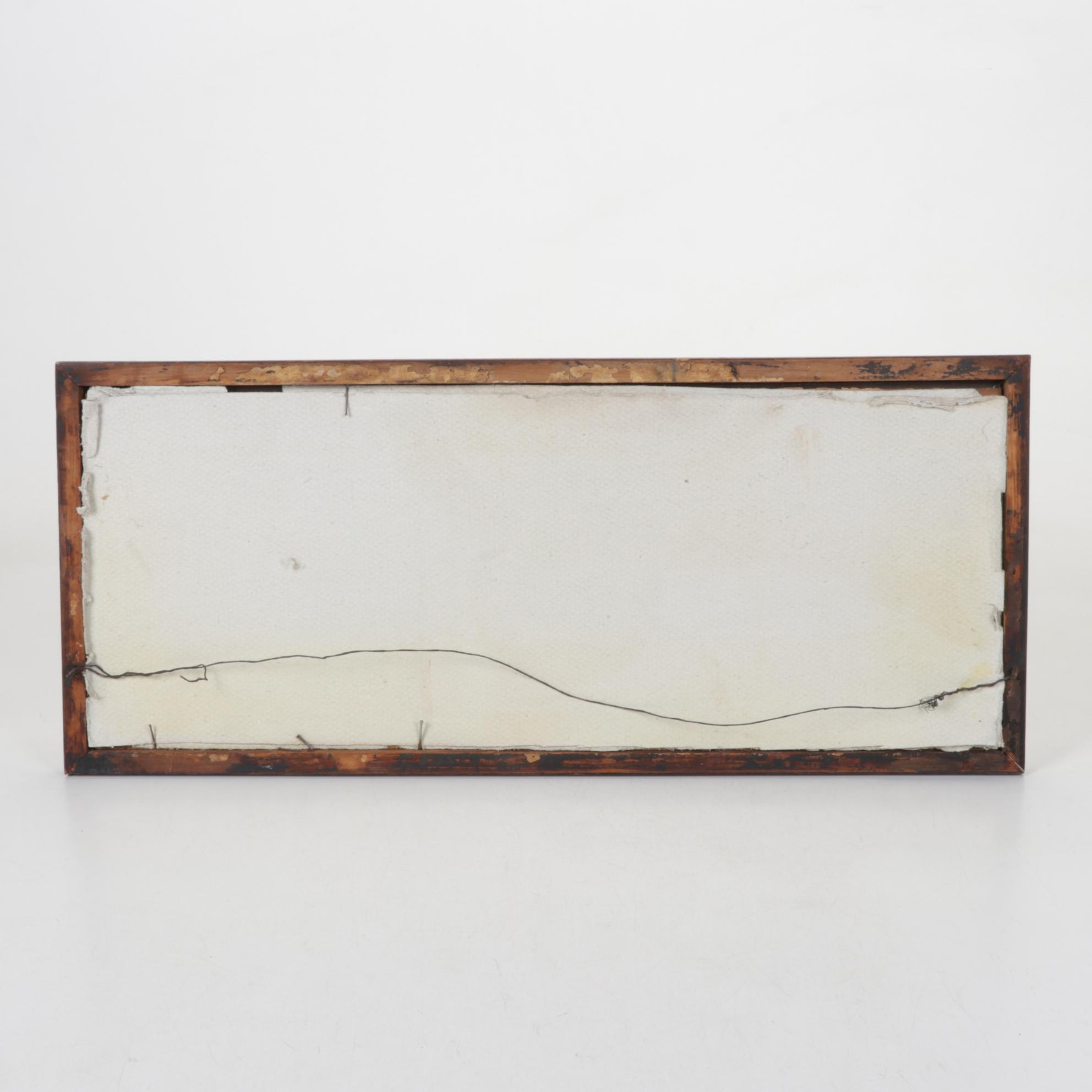 Panoramic Etching of Harbor Town With Sailing Schooner