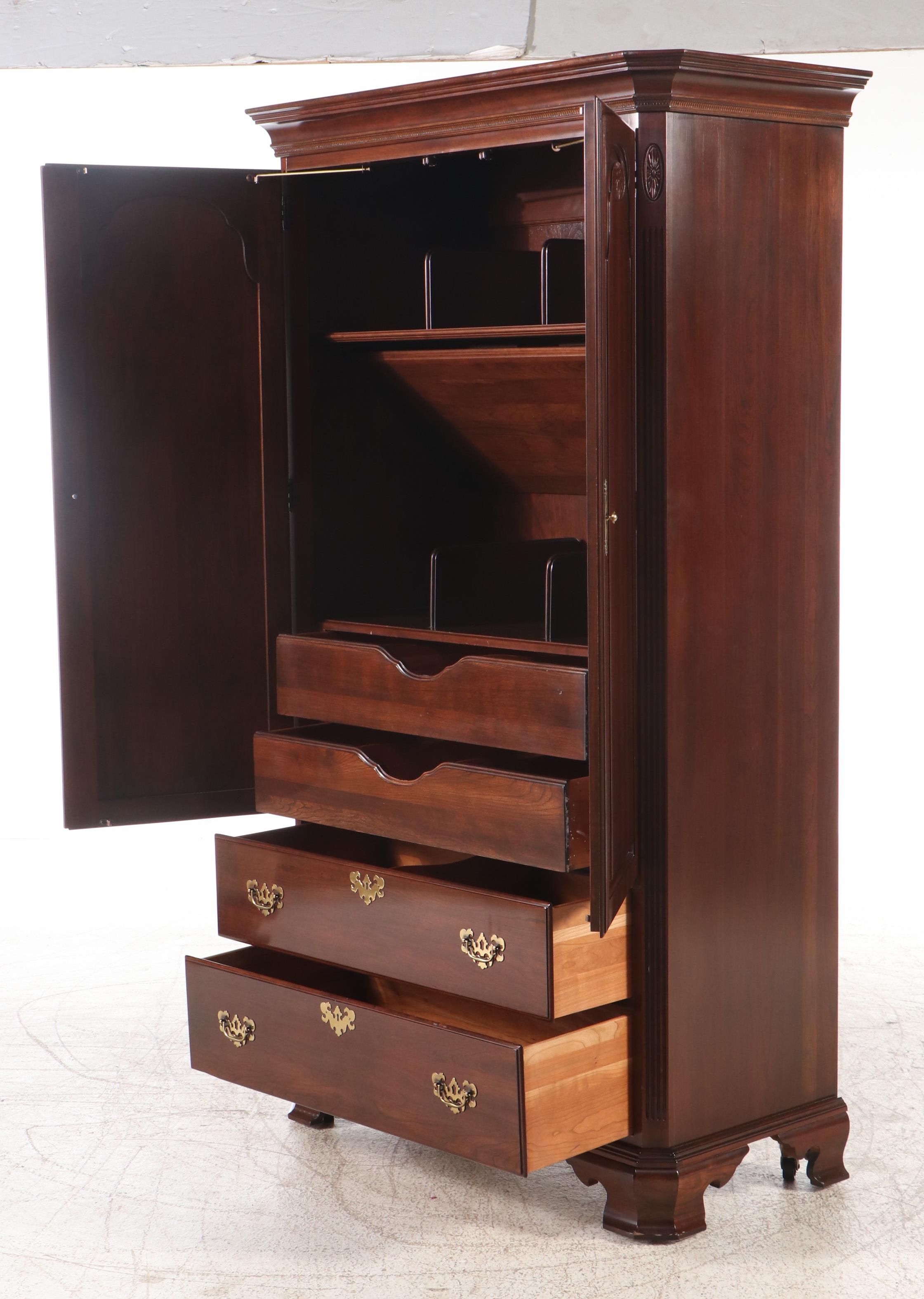 Ethan Allen "Georgian Court" Chippendale Style Cherry Armoire